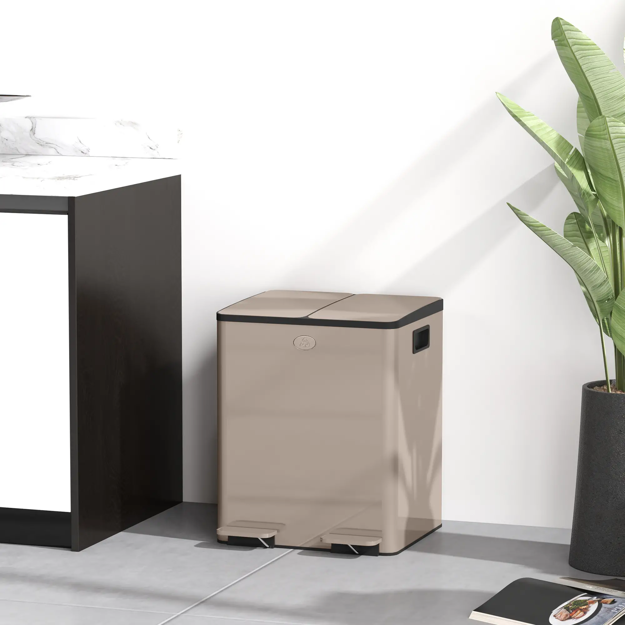 Dual Garbage Bin, Soft Close Trash Can, 2 x 20 Liter, Gold - Image 8