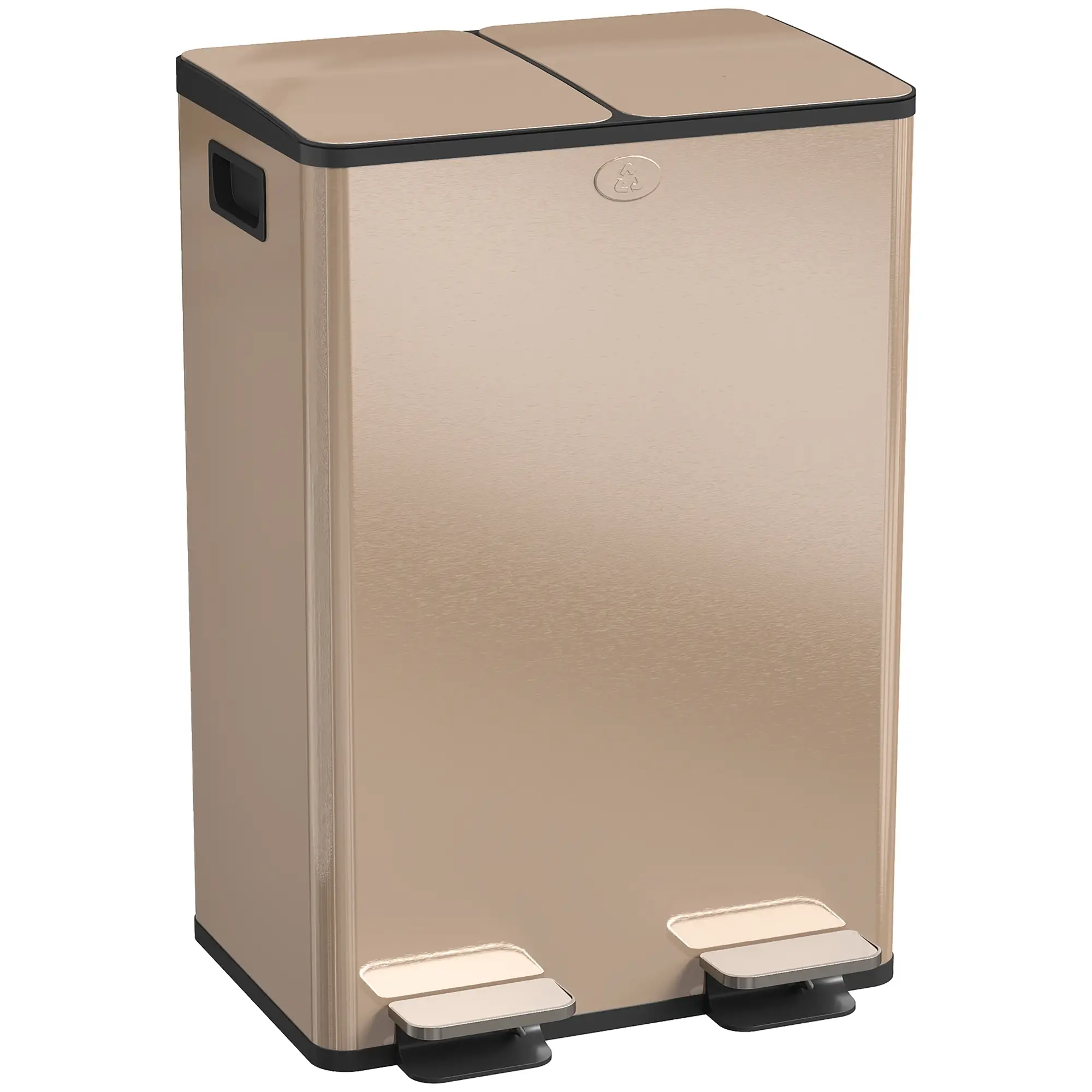 Dual Garbage Bin, Soft-Close Trash Can with Foot Pedal, 2 x 28 Liter Garbage Can with Removable Inner Buckets, Gold