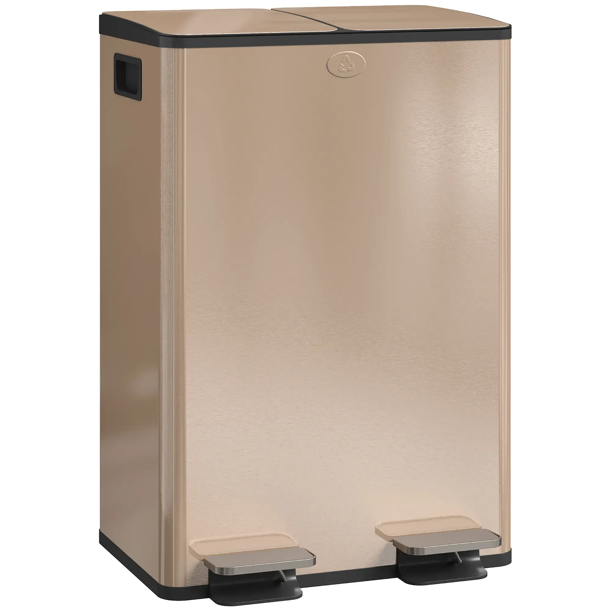 Dual Garbage Bin, Soft-Close Trash Can with Foot Pedal, 2 x 28 Liter Garbage Can with Removable Inner Buckets, Gold - Image 10