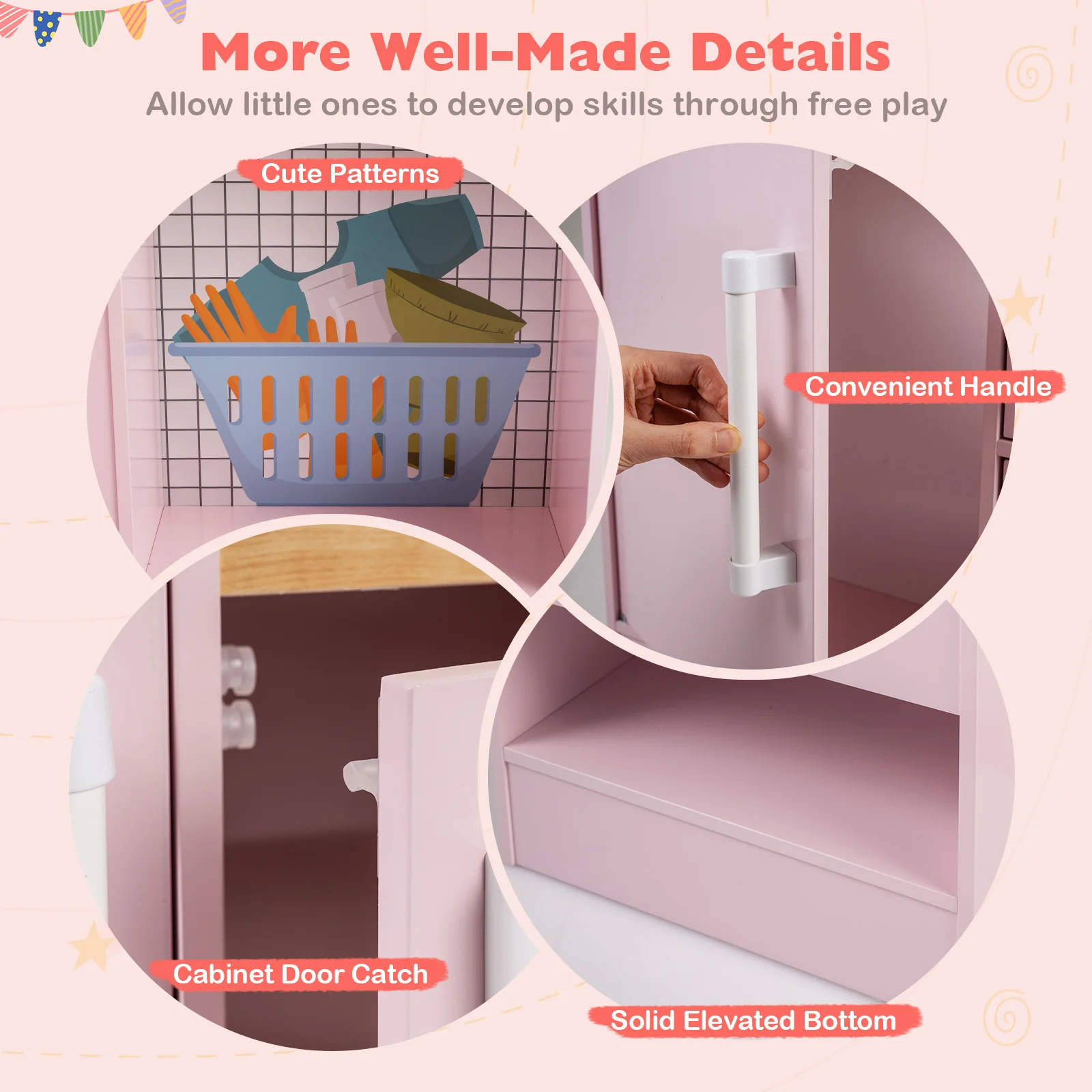 Dual-Sided Kids Play Kitchen with Water Dispenser and Range Hood for 3+ Years Old, Pink - Image 8