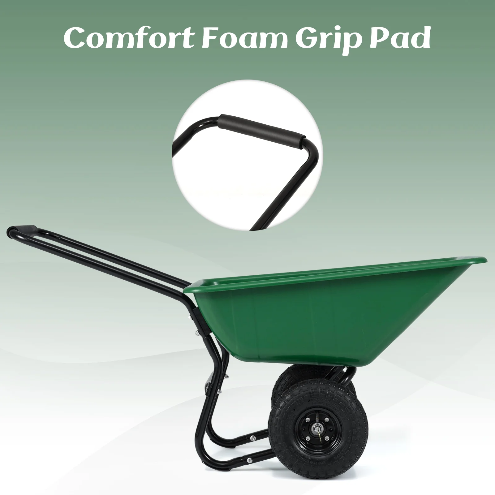 Dual-Wheel Garden Utility Cart, Pneumatic Tires, Green - Image 8