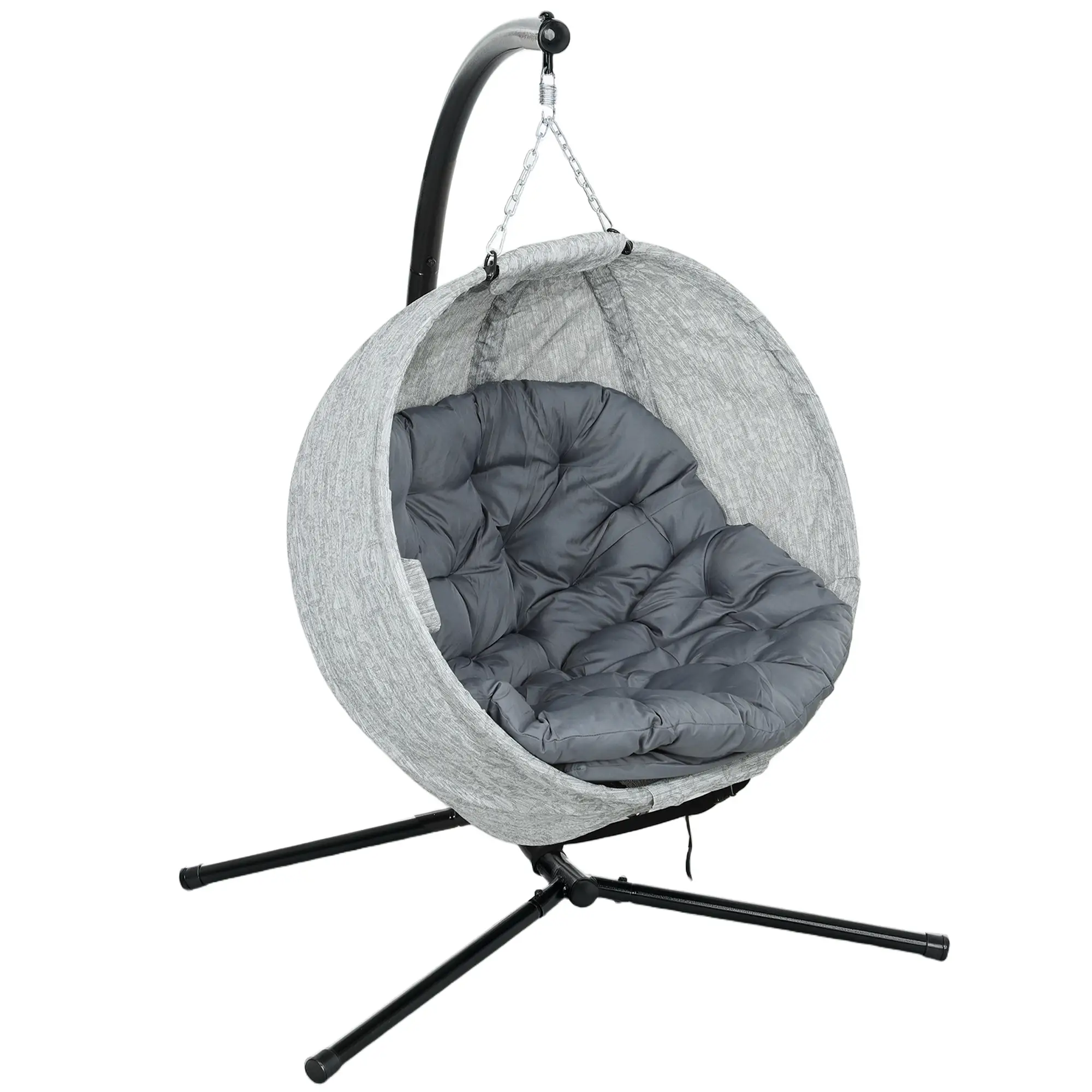 Egg Chair, Folding Basket, Hanging Swing with Stand, Cushions, Grey - Image 11