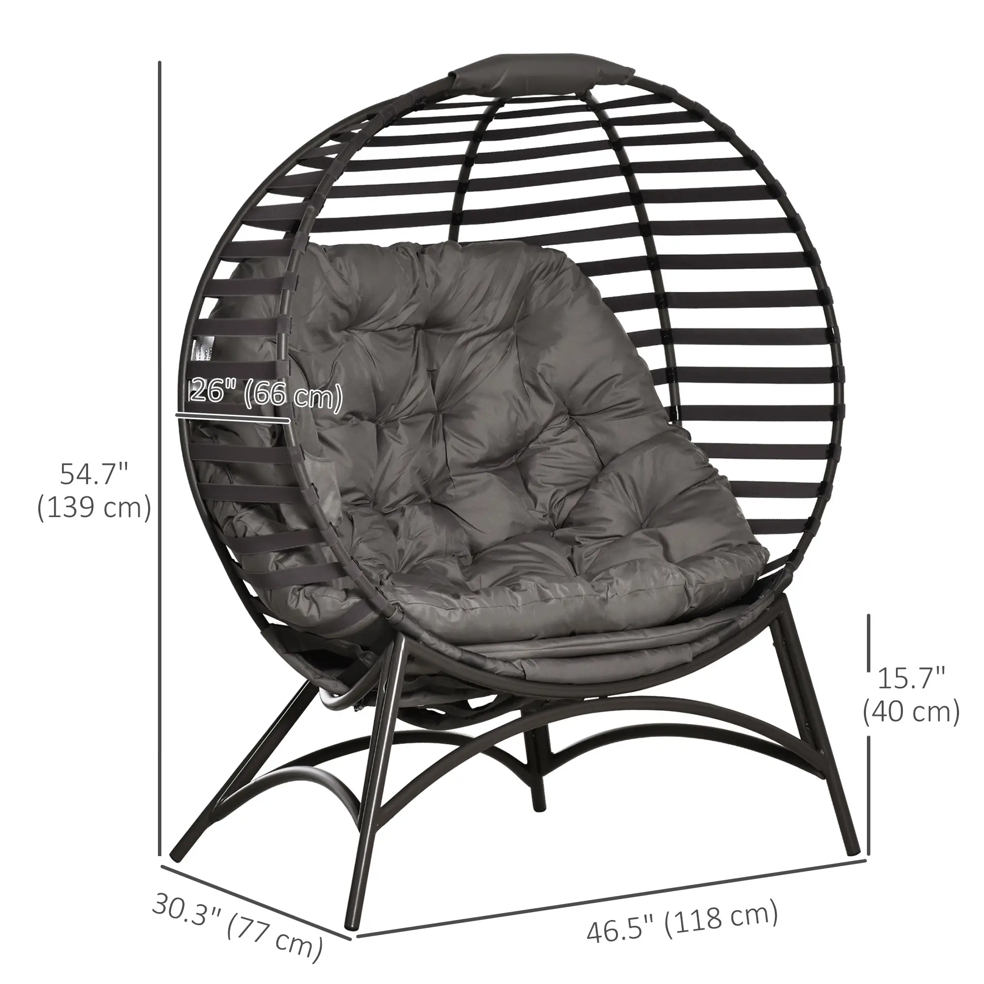 Egg Chair, Patio Lounge Chair, Foldable Basket Chair with Large Seat Cushion, Side Pocket, Sand - Image 3