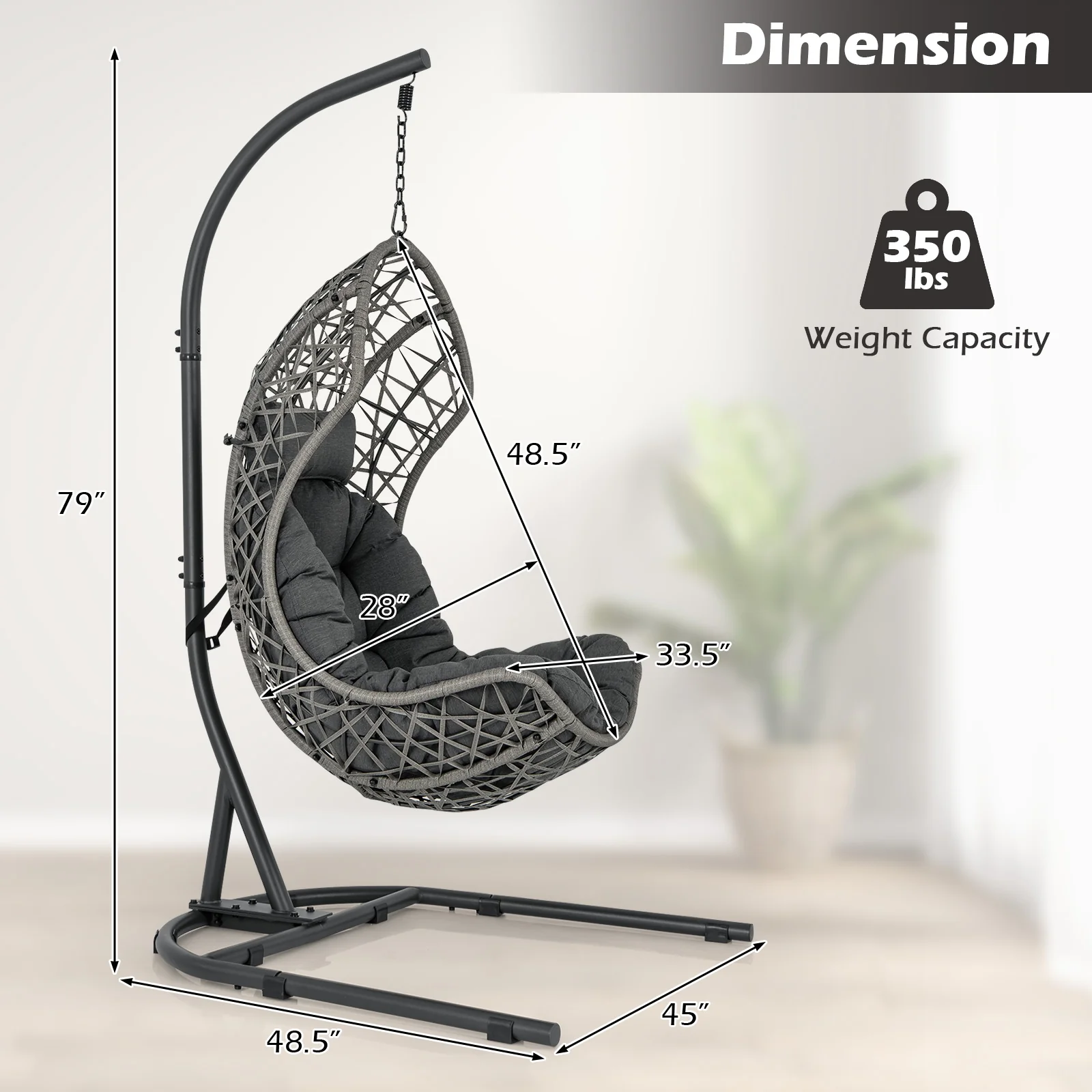 Egg Chair With Stand, PE Rattan Swing Hammock, Gray - Image 5