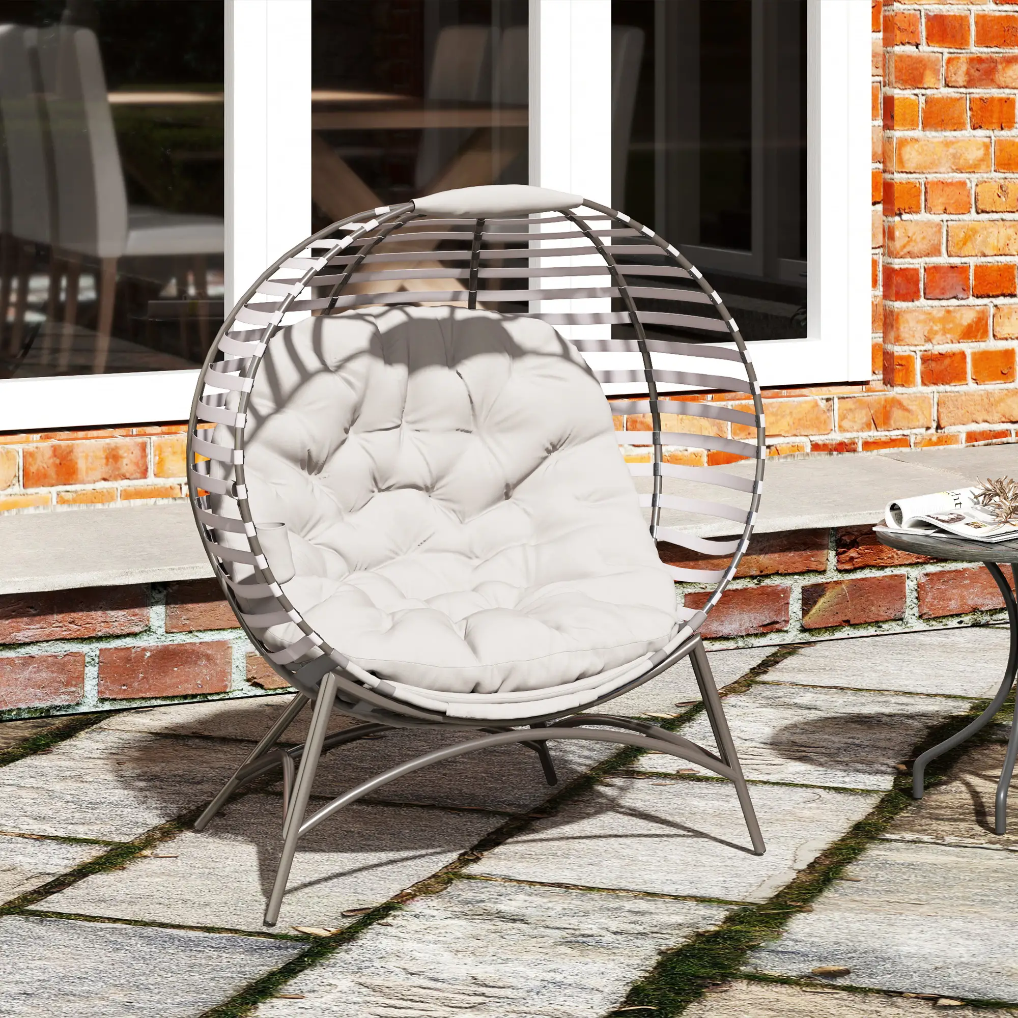 Egg Patio Lounge Chair, Foldable, with Cushion & Pocket, Light Grey, Light Grey - Image 10