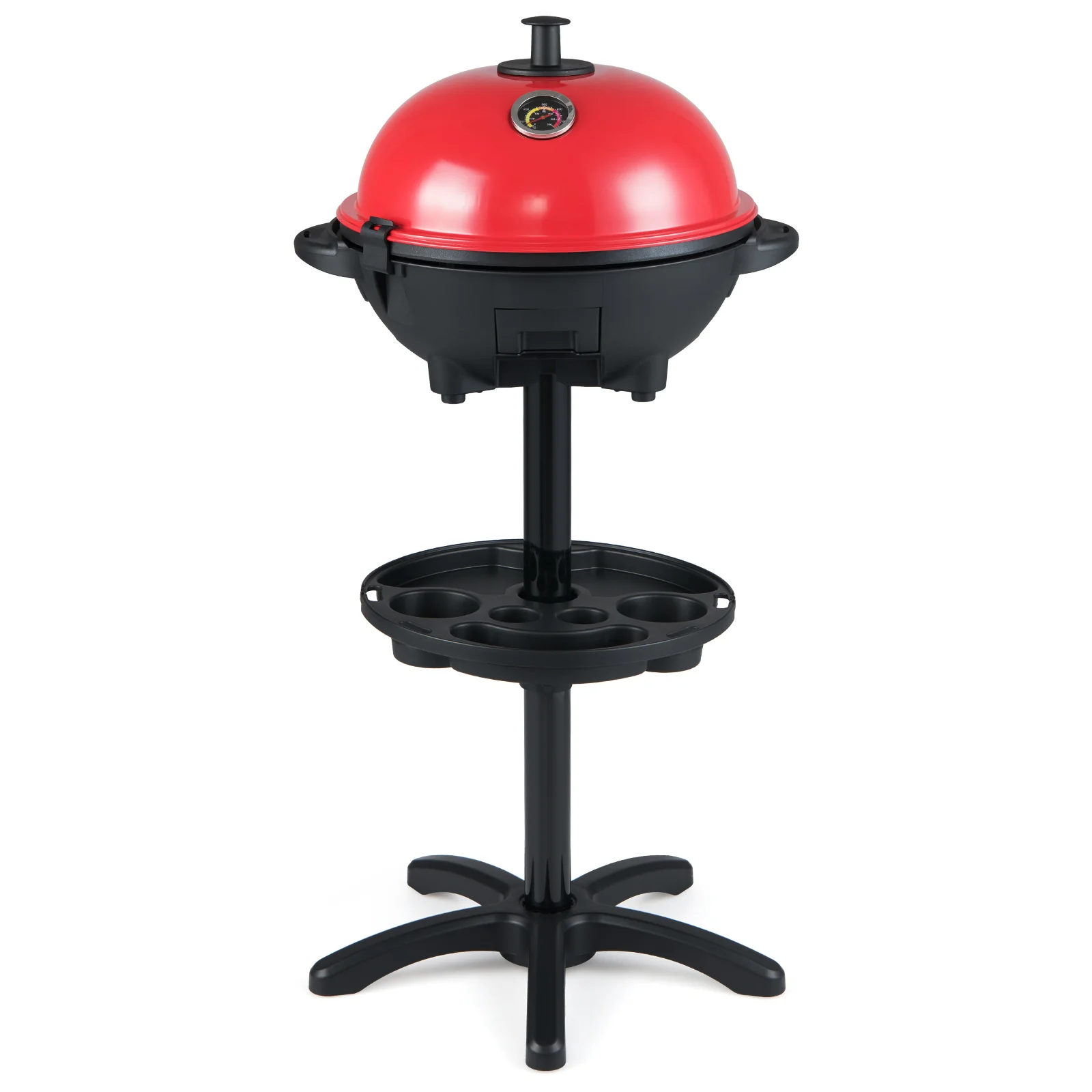 Electric BBQ Grill 1200W Indoor Outdoor Grill with 2-Zone Non-Stick Grilling Plate-RE, Red
