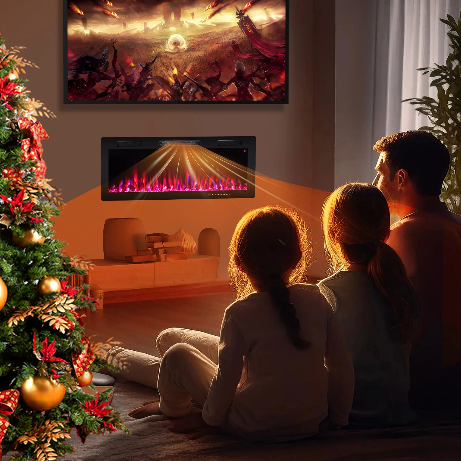 Electric Fireplace, 40 Inches, Recessed Wall Mount, Black - Image 3