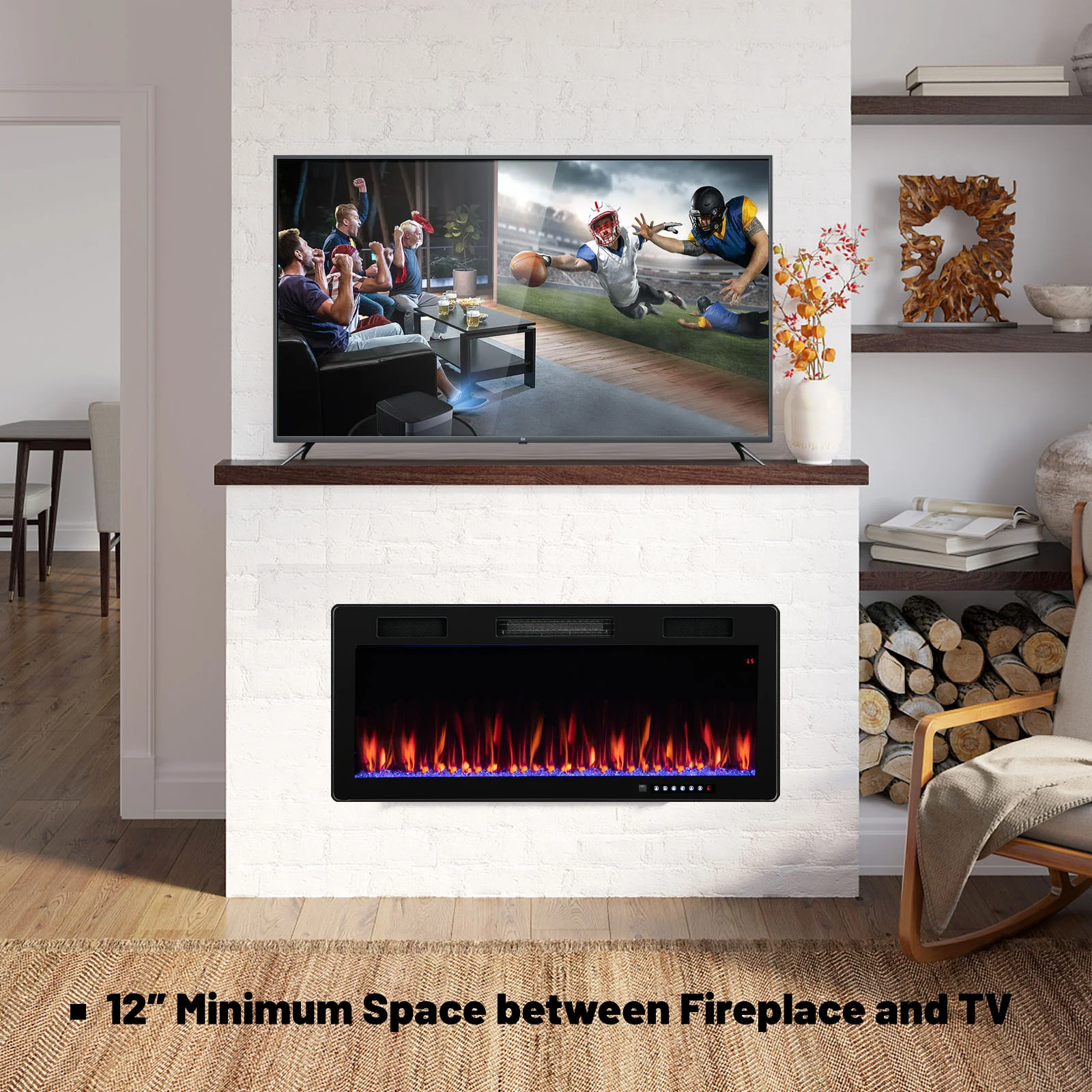 Electric Fireplace, 40 Inches, Recessed Wall Mount, Black - Image 6