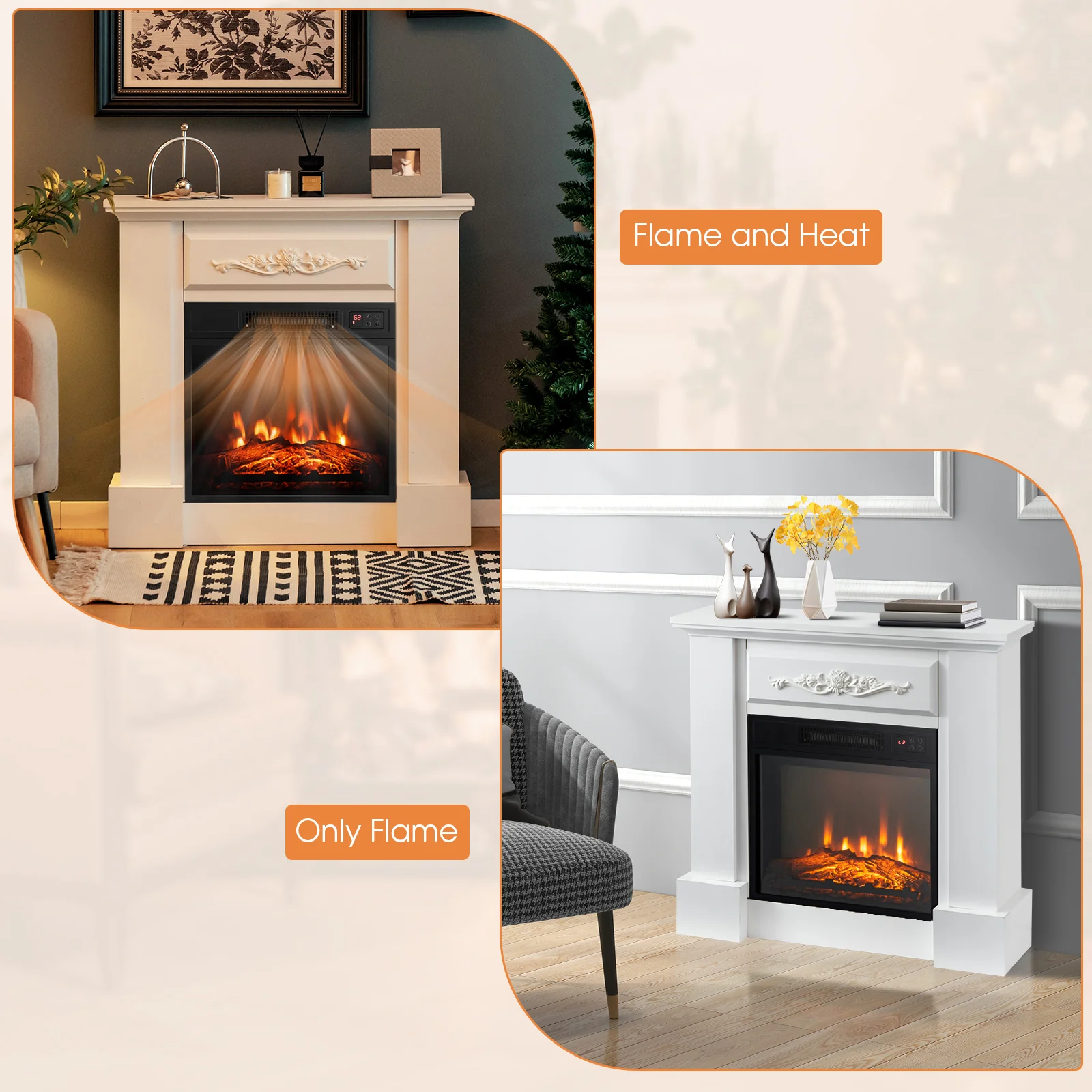 Electric Fireplace Mantel, 1400W, Remote Control, White - Image 10