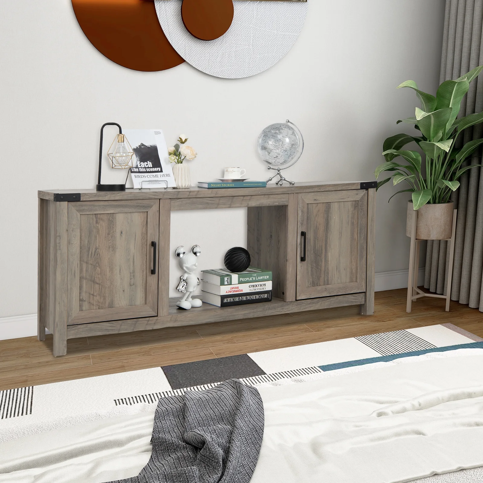 Electric Fireplace TV Stand, Storage Cabinets, For 70 Inch TVs, Natural - Image 3
