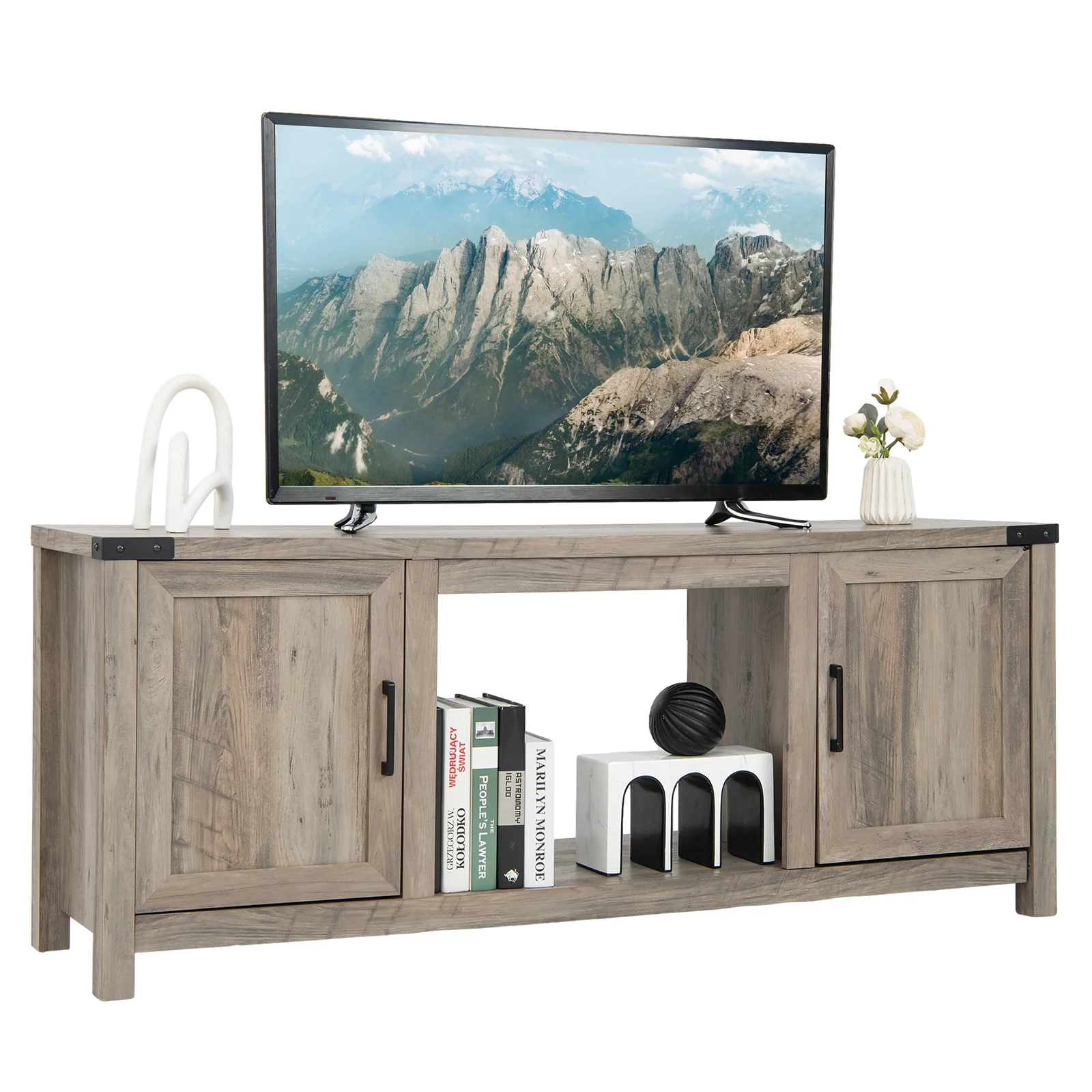 Electric Fireplace TV Stand, Storage Cabinets, For 70 Inch TVs, Natural - Image 4