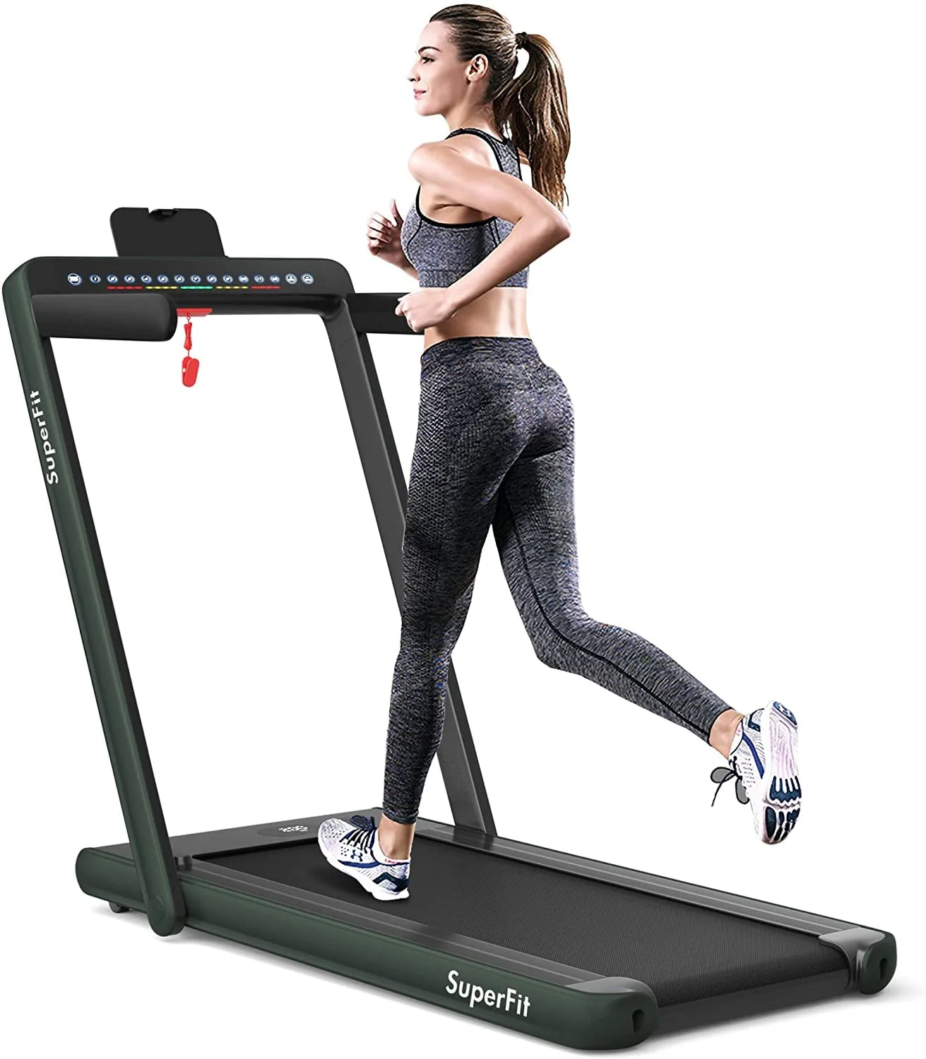 Electric Folding Treadmill, Dual Display, Speaker, Green - Image 4