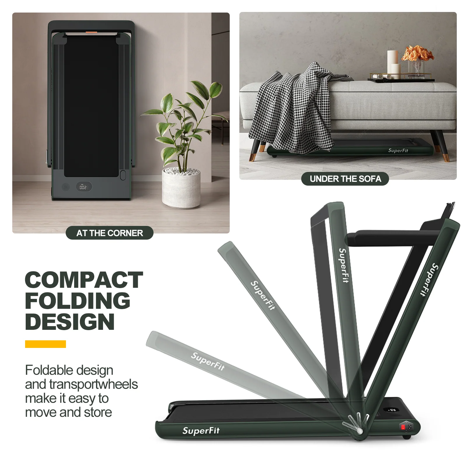 Electric Folding Treadmill, Dual Display, Speaker, Green - Image 8