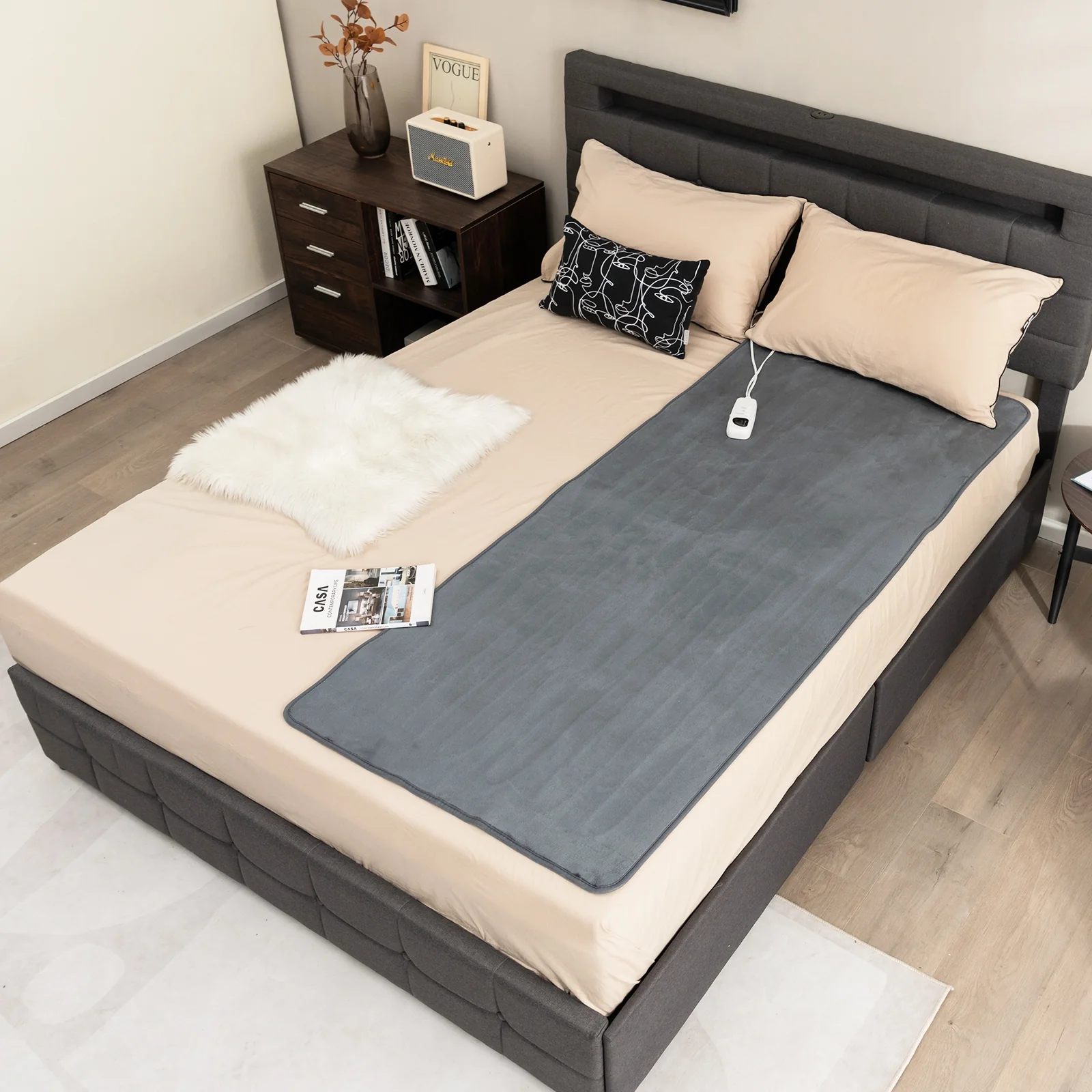 Electric Heated Mattress Pad, 5 Heating Levels, Overheat Protection, Gray - Image 2