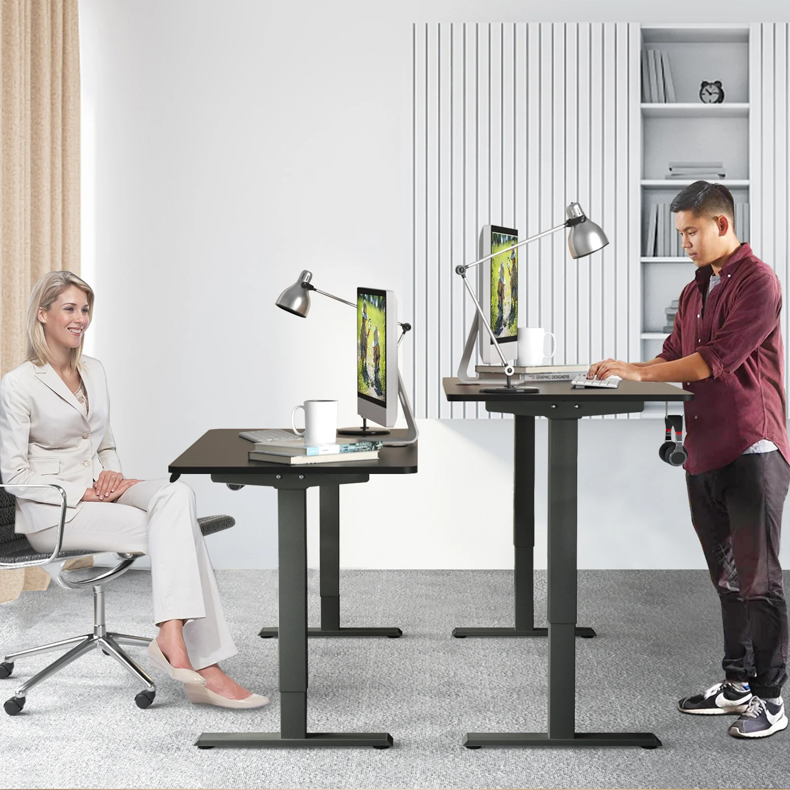 Electric Height Adjustable Standing Desk, Black - Image 2