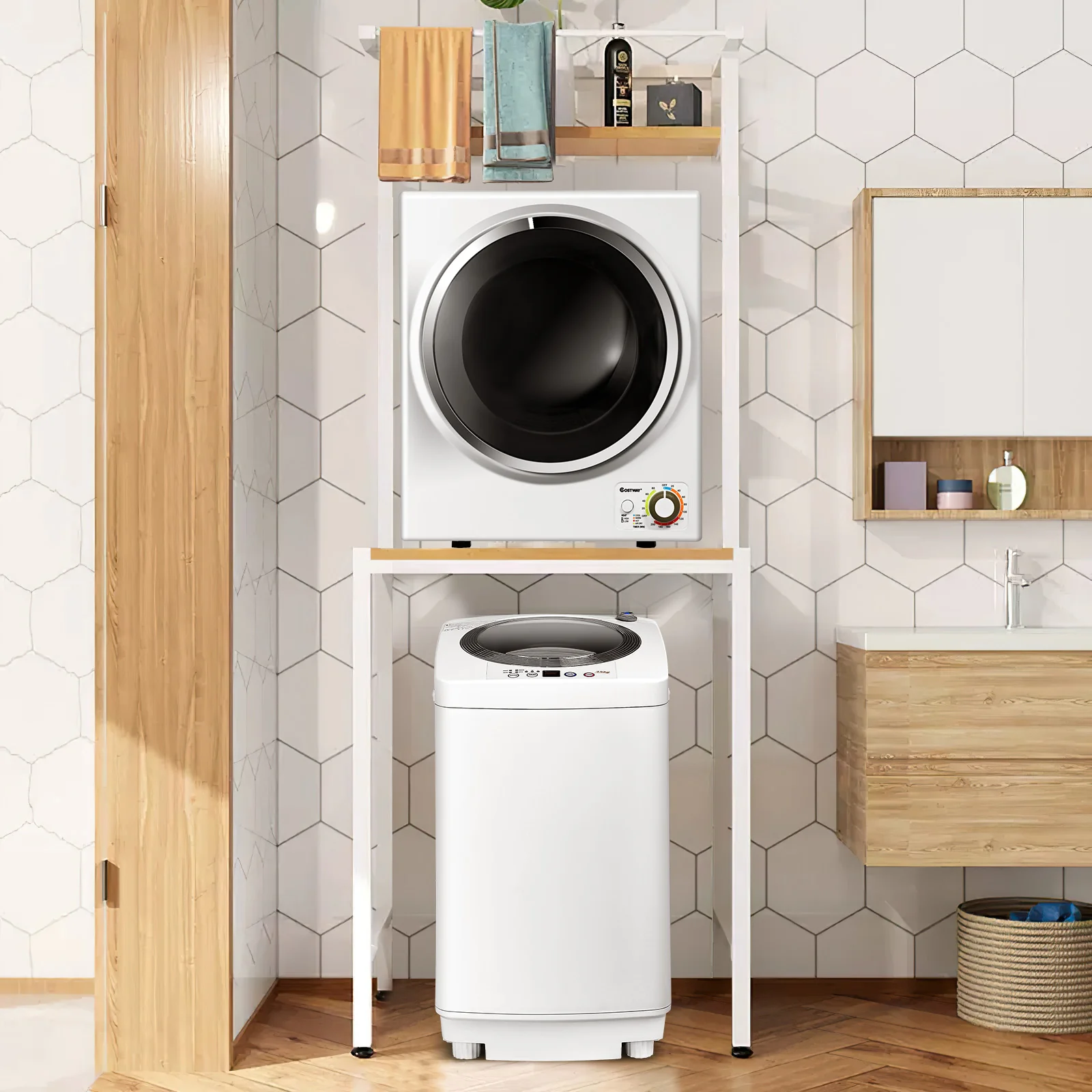 Electric Laundry Dryer, Full-Automatic Washing Machine Combo, White - Image 3