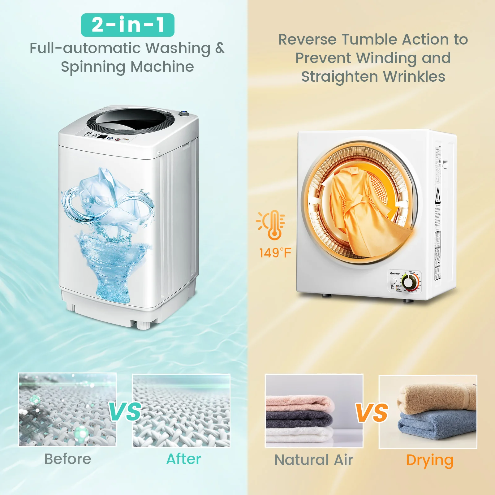 Electric Laundry Dryer, Full-Automatic Washing Machine Combo, White - Image 9