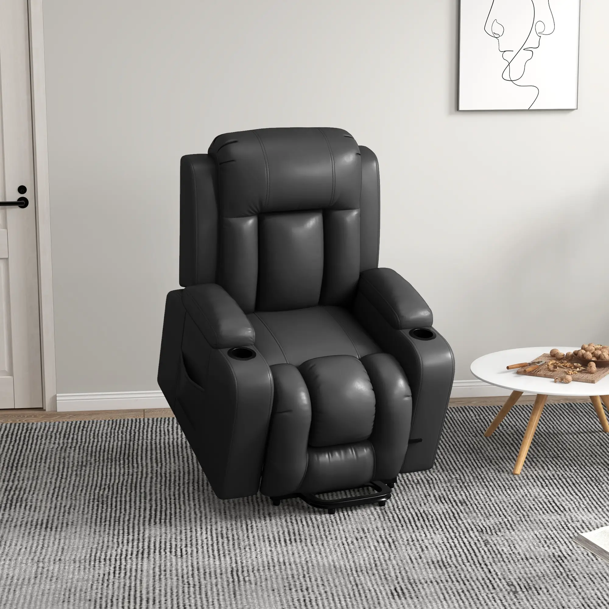 Electric Lift Chair, Power Recliner with Footrest, Remote, Cup Holders, Grey - Image 2