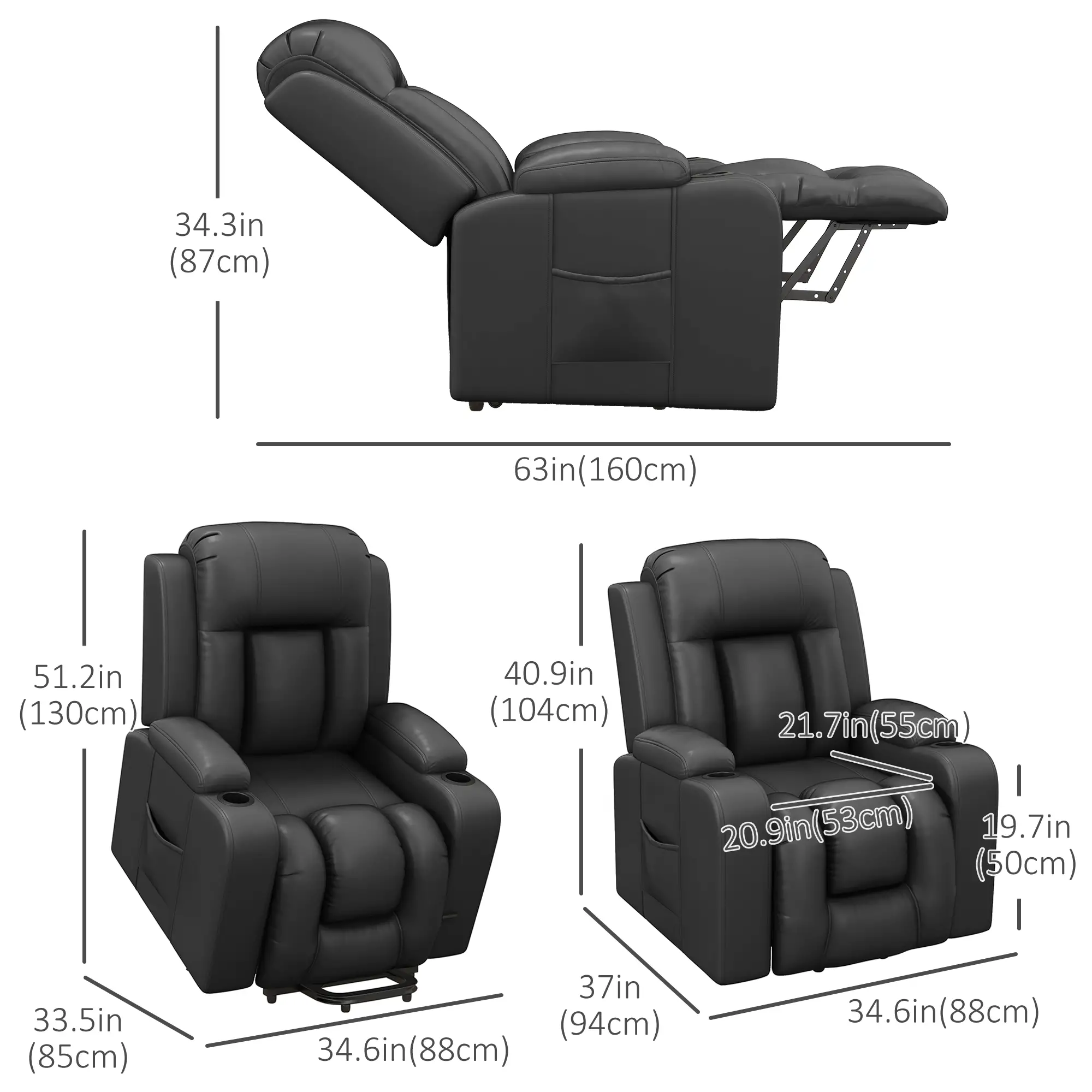 Electric Lift Chair, Power Recliner with Footrest, Remote, Cup Holders, Grey - Image 3