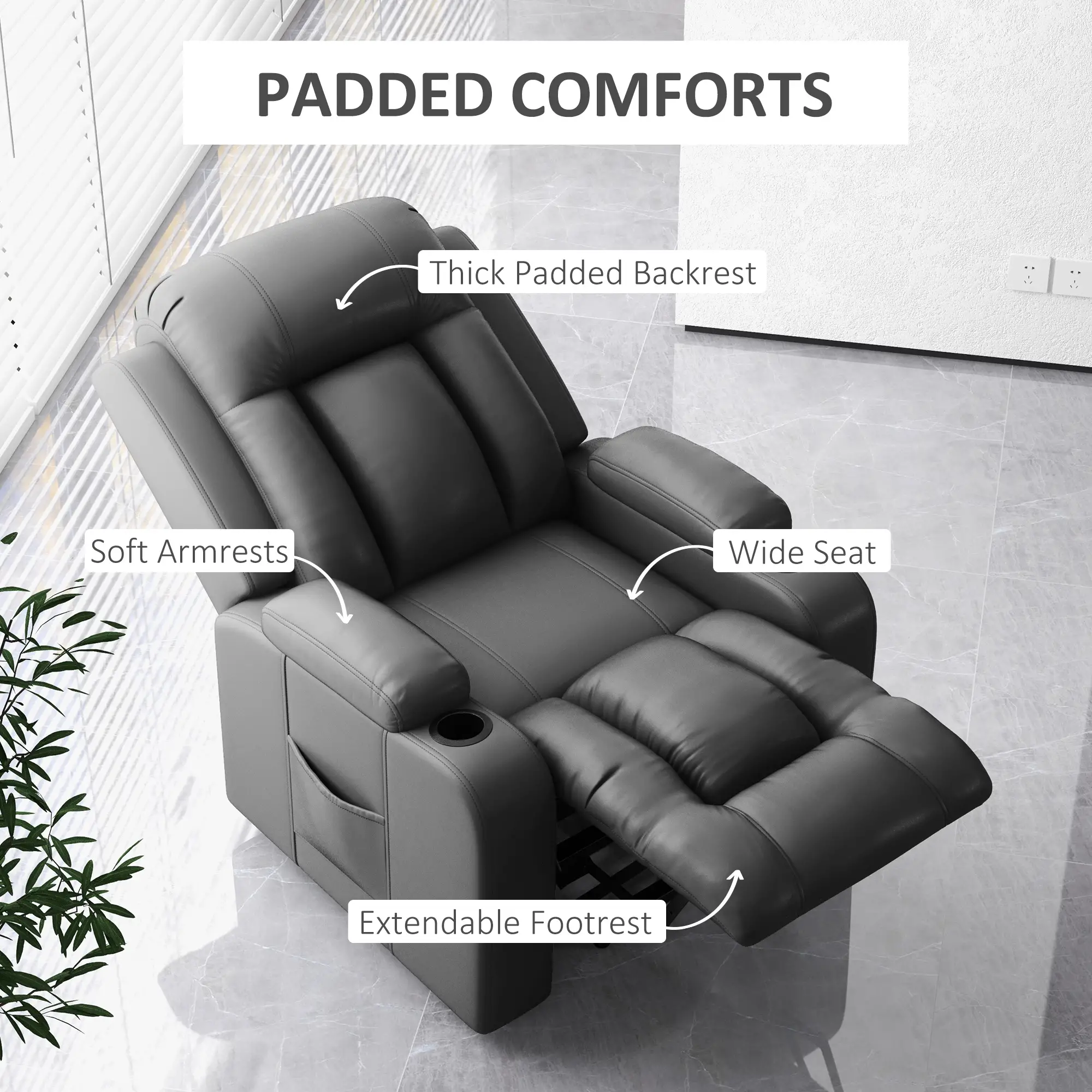Electric Lift Chair, Power Recliner with Footrest, Remote, Cup Holders, Grey - Image 6