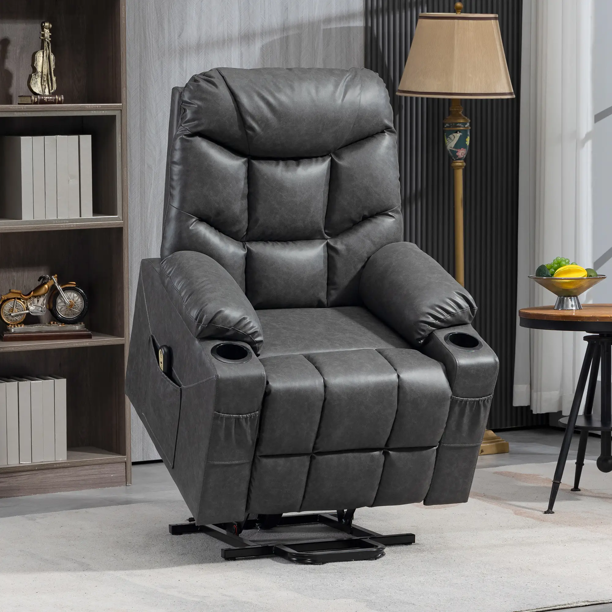 Electric Recliner Chair, PU Leather, Quick Assembly, Remote, Grey - Image 2