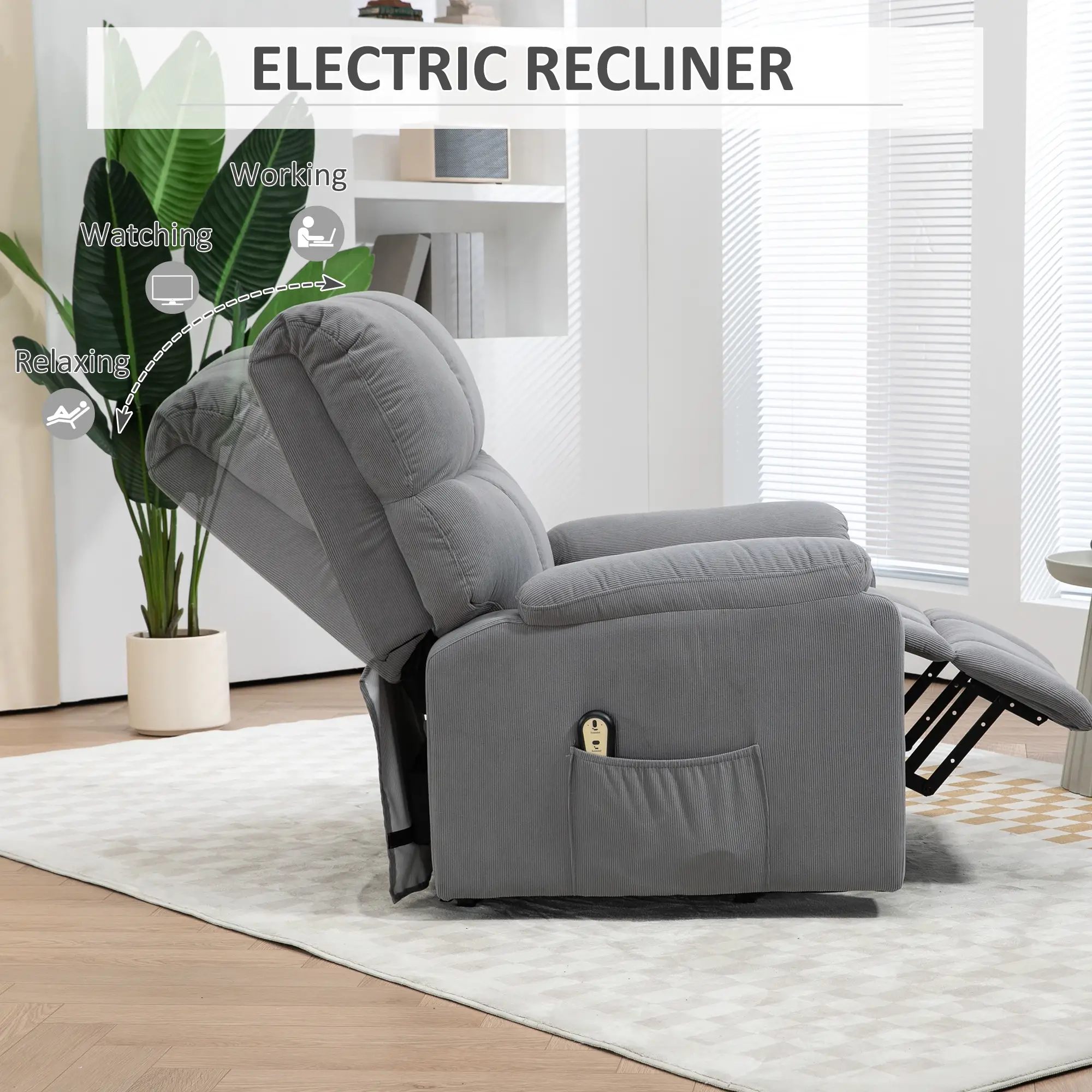 Electric Recliner Lift Chair, Microfibre Upholstered, Remote, Grey - Image 5