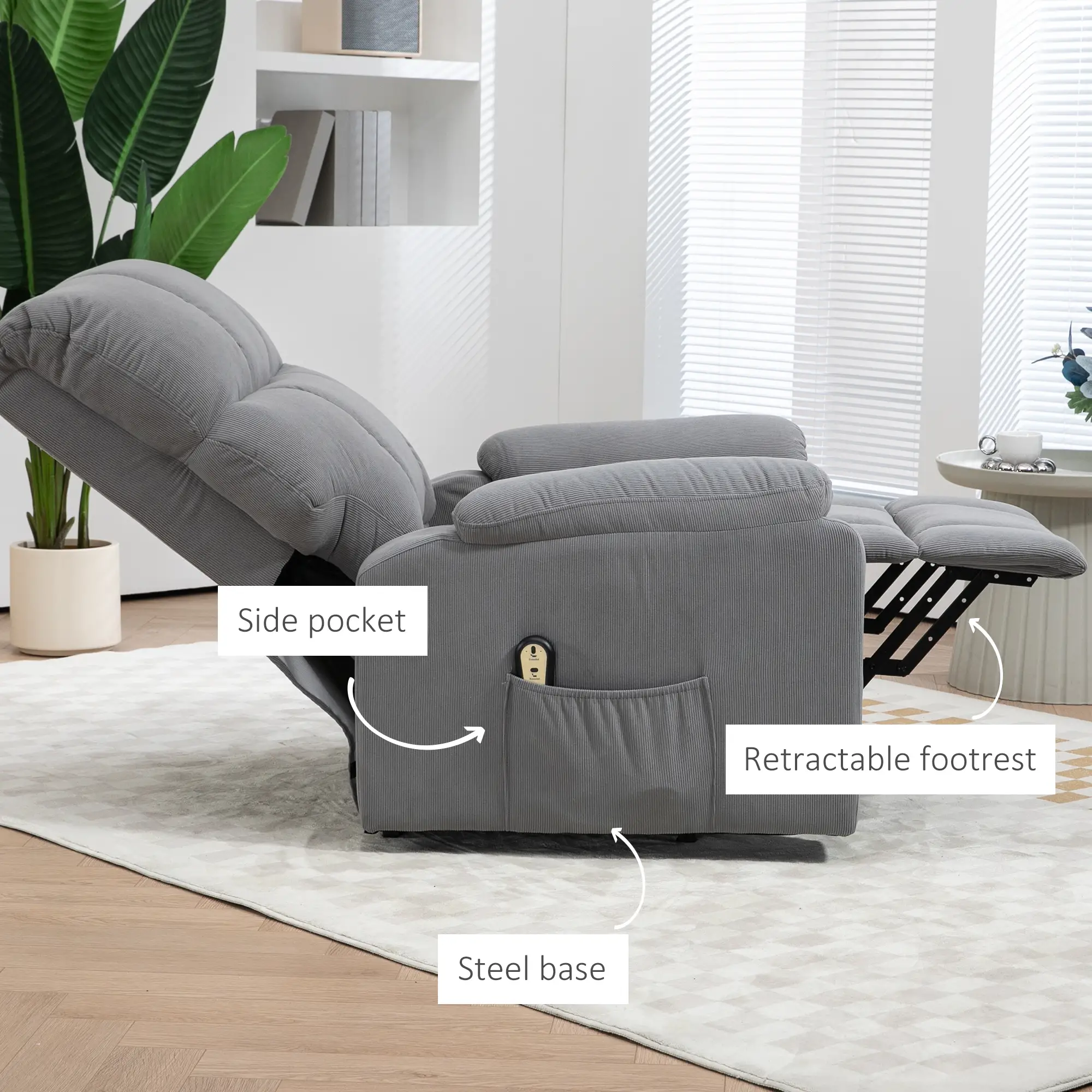 Electric Recliner Lift Chair, Microfibre Upholstered, Remote, Grey - Image 7