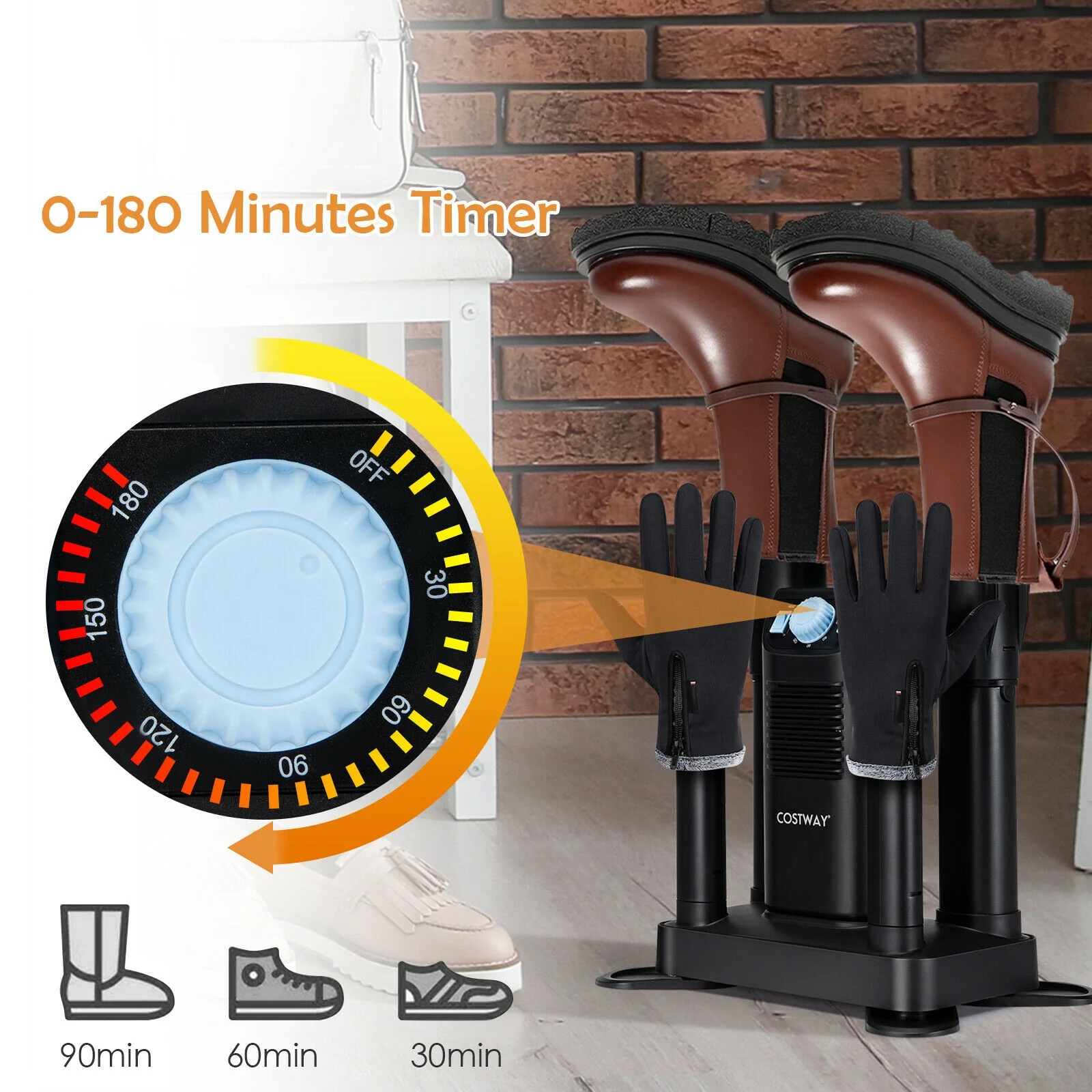Electric Shoe Boot Dryer, 4 Shoes, 180 Mins Timer, Ozone Disinfection, Black - Image 10