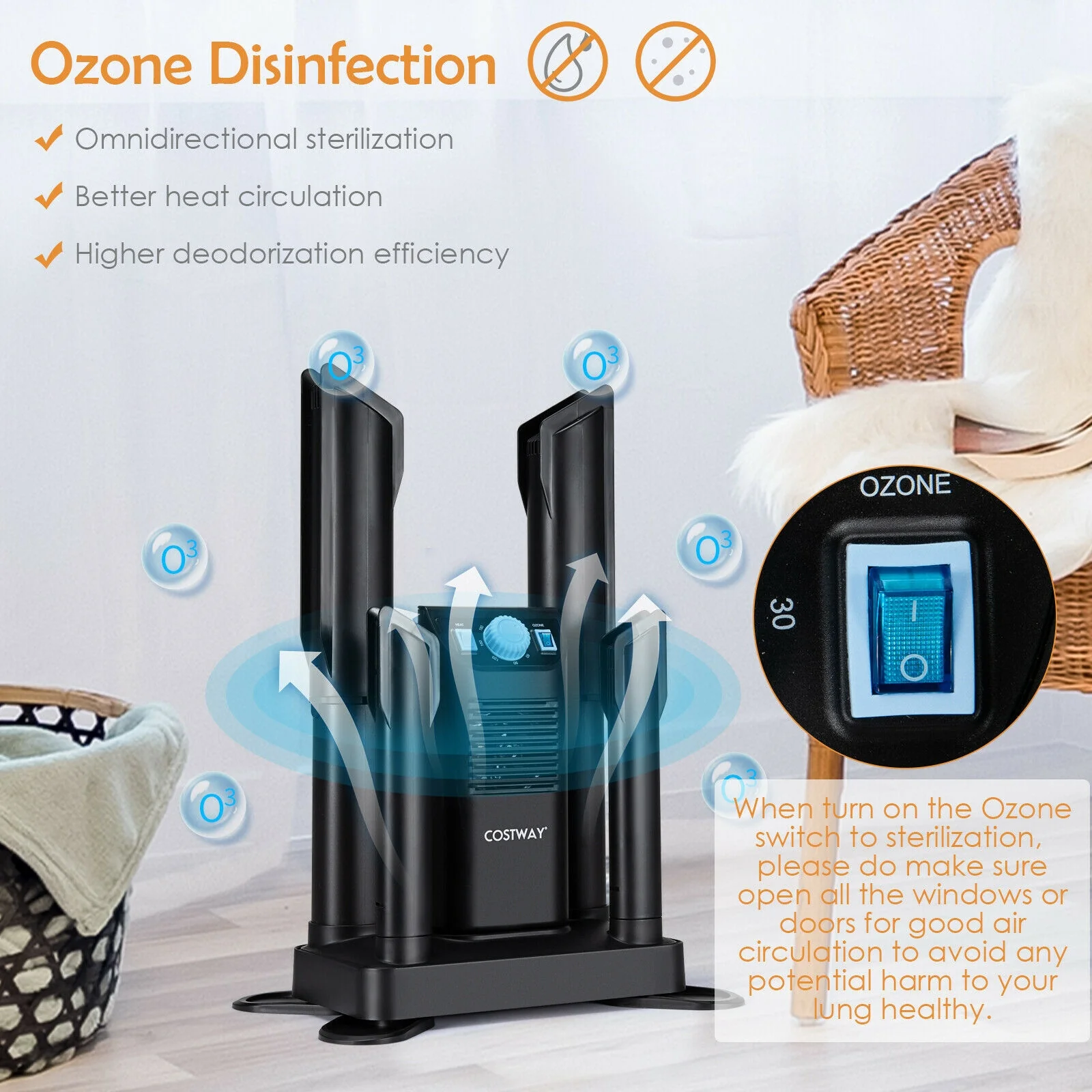 Electric Shoe Boot Dryer, 4 Shoes, 180 Mins Timer, Ozone Disinfection, Black - Image 6