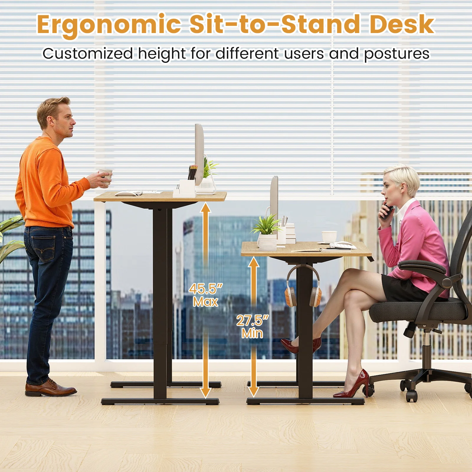 Electric Standing Desk Frame Height Adjustable Computer Desk Base with LED Display, Black - Image 6