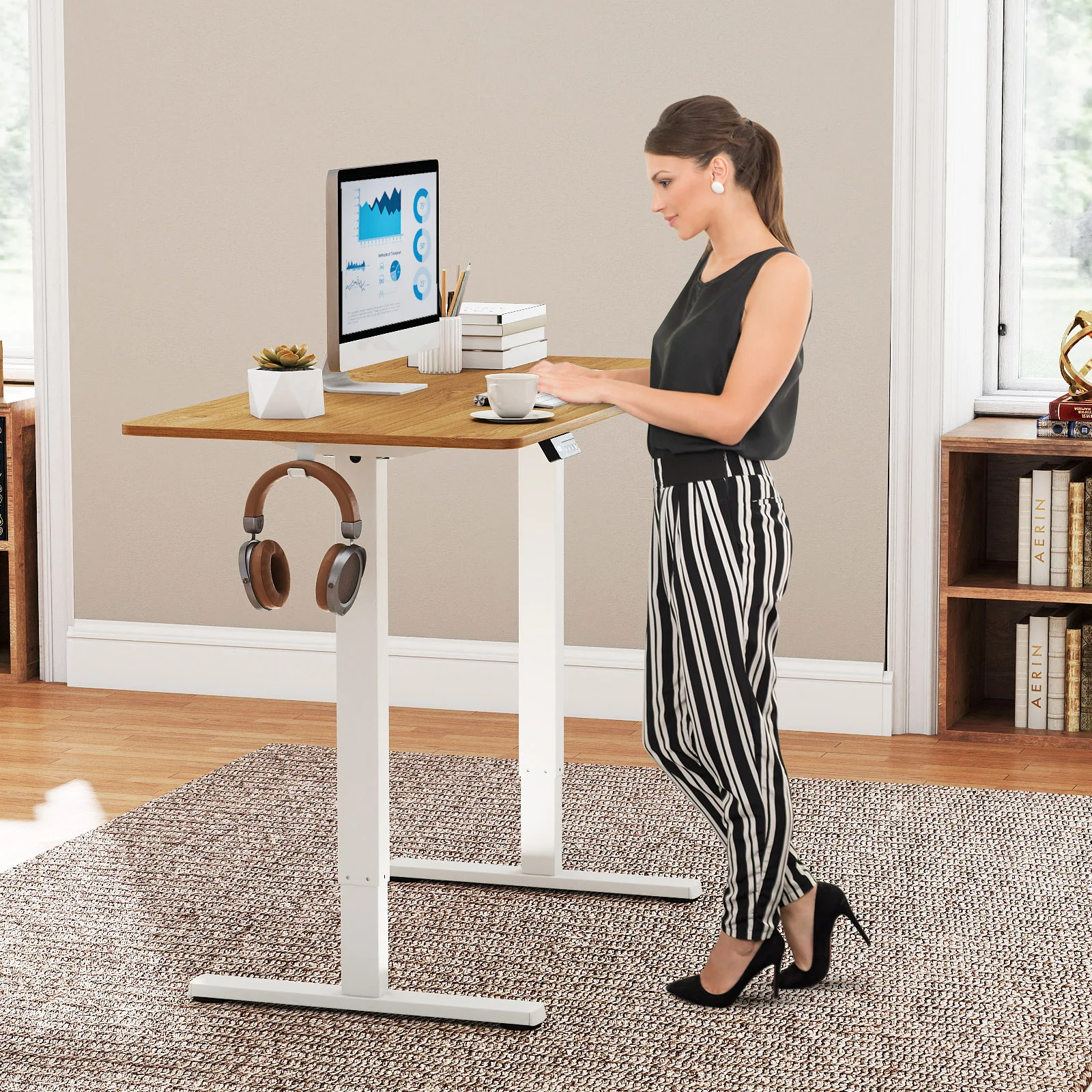 Electric Standing Desk Frame Height Adjustable Computer Desk Base with LED Display, White - Image 6