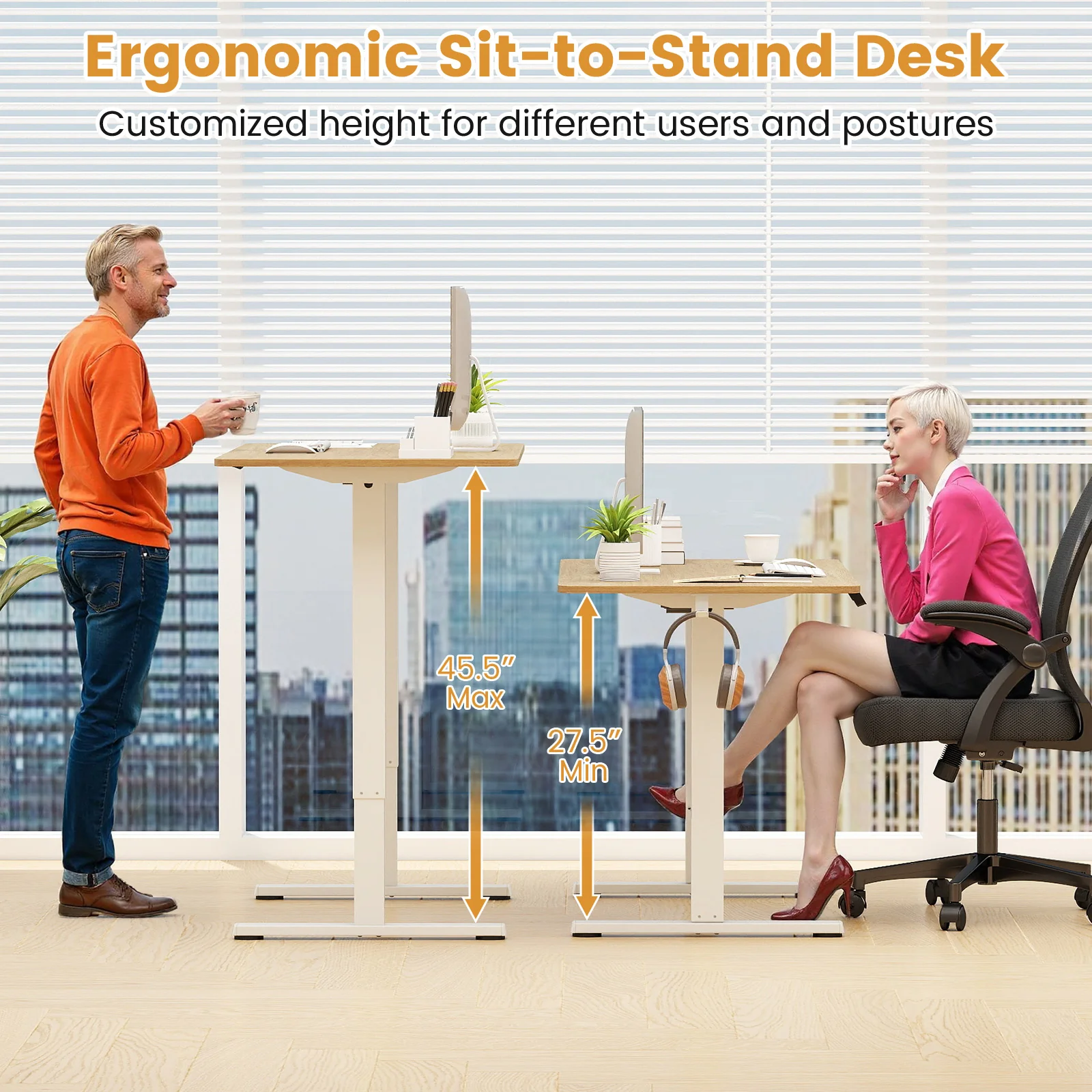 Electric Standing Desk Frame Height Adjustable Computer Desk Base with LED Display, White - Image 7
