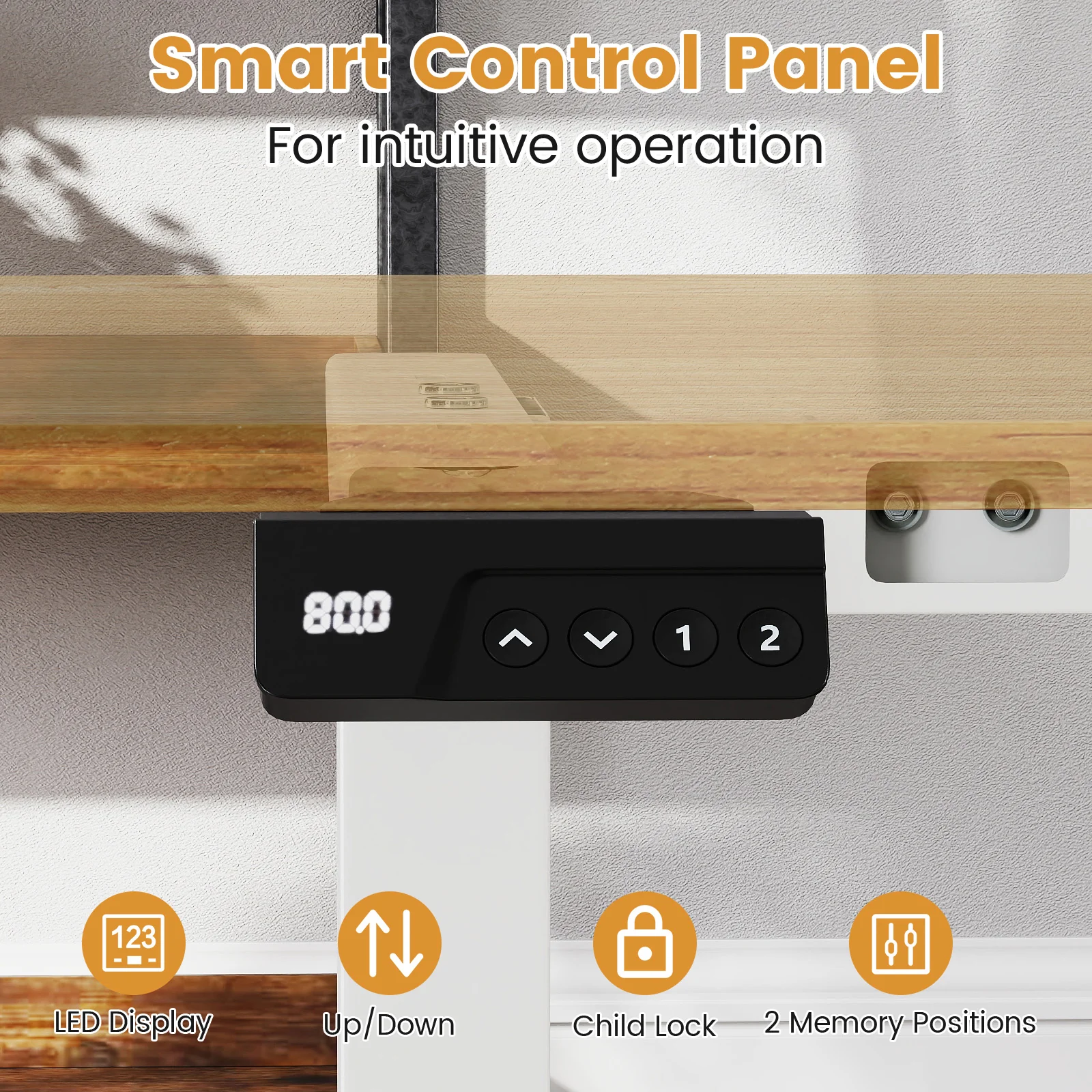 Electric Standing Desk Frame Height Adjustable Computer Desk Base with LED Display, White - Image 8