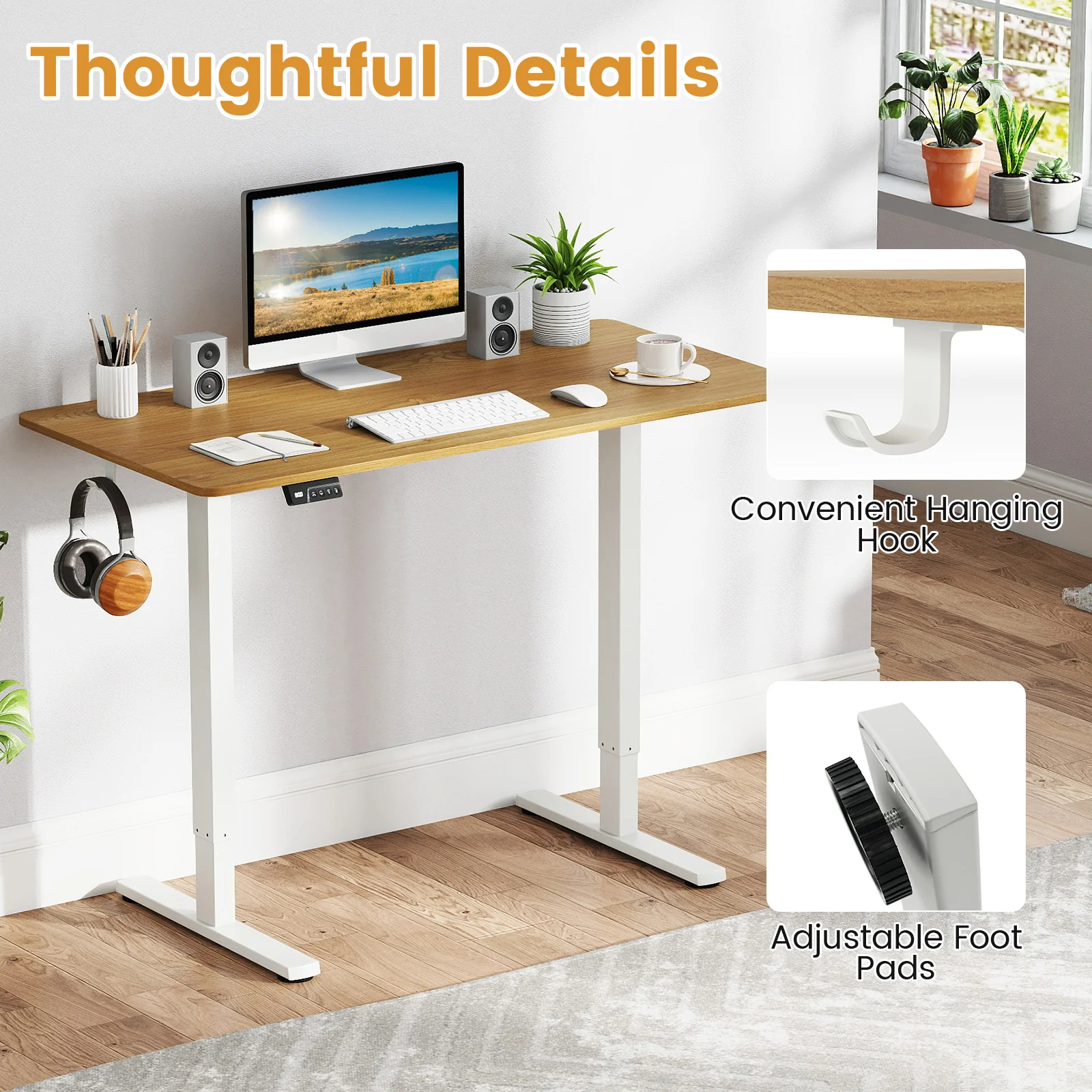 Electric Standing Desk Frame Height Adjustable Computer Desk Base with LED Display, White - Image 9
