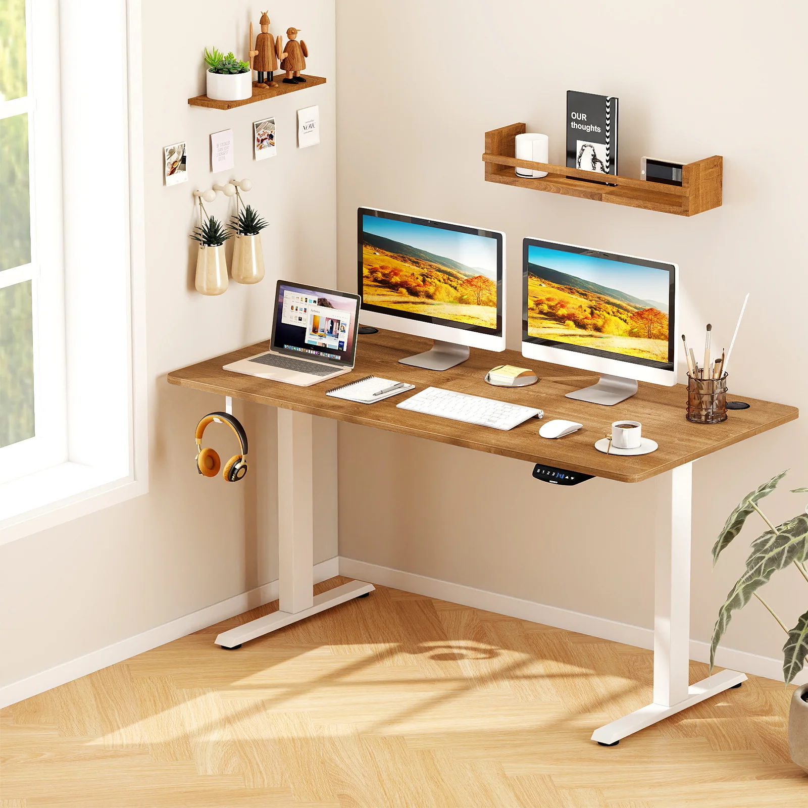 Electric Standing Desk, Height Adjustable, 3 Memory Heights, Walnut - Image 2