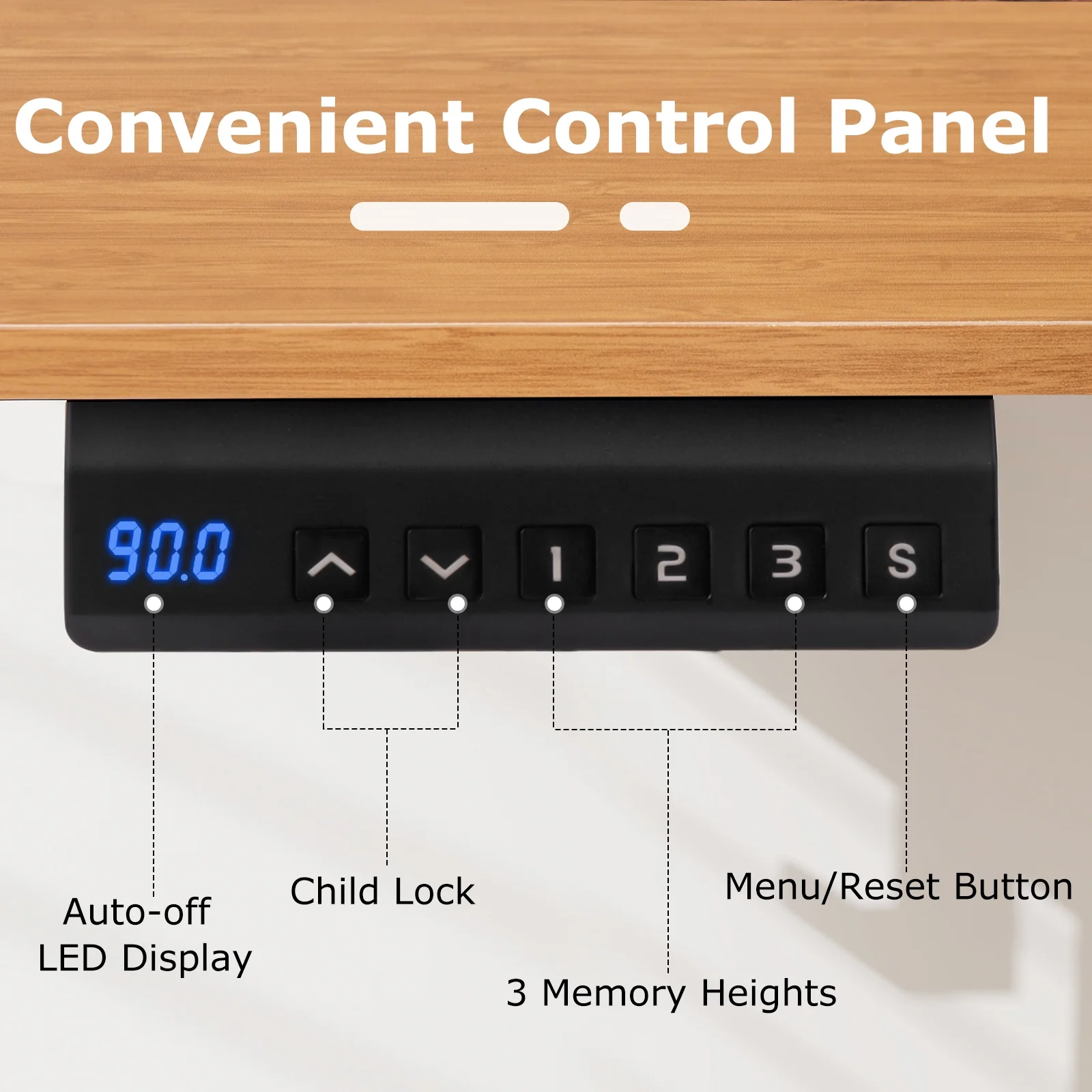 Electric Standing Desk with 3 Memory Height Settings and 2 Hanging Hooks & Cable Management, Natural - Image 10