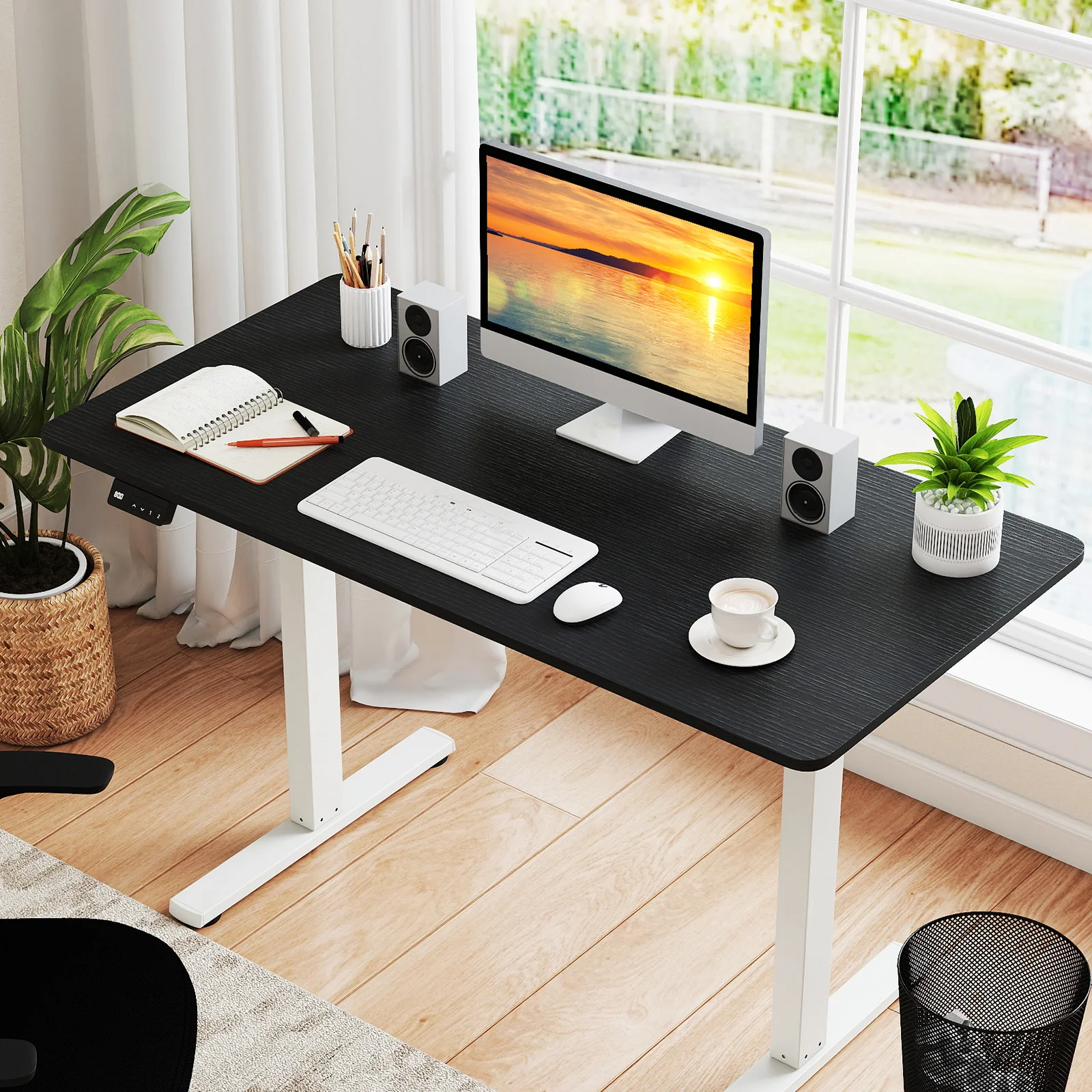 Electric Standing Desk with LED Display and 2 Memory Height Settings-DK, Black - Image 2
