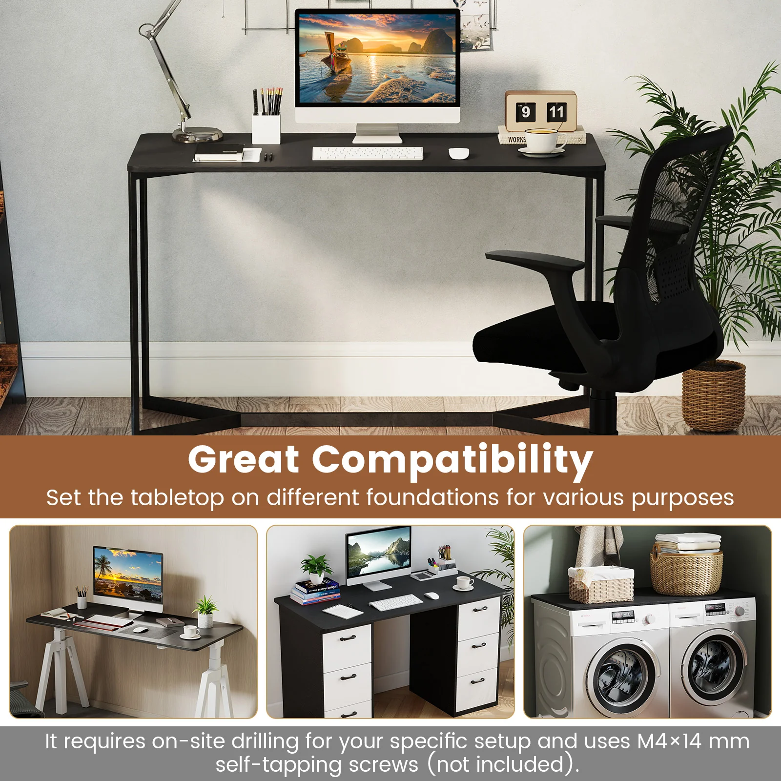 Electric Standing Desk with LED Display and 2 Memory Height Settings-DK, Black - Image 9