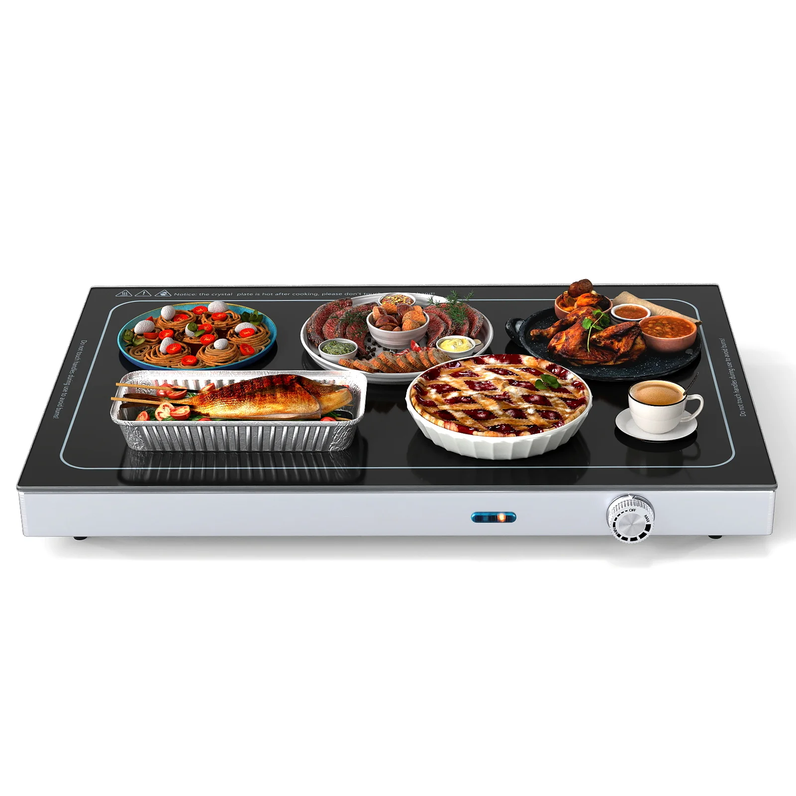 Electric Warming Tray with Adjustable Temperature and Built-In Handles Tempered Glass - Image 5