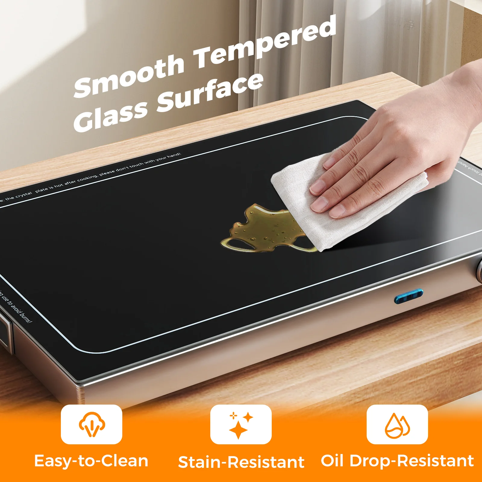 Electric Warming Tray with Adjustable Temperature and Built-In Handles Tempered Glass - Image 9