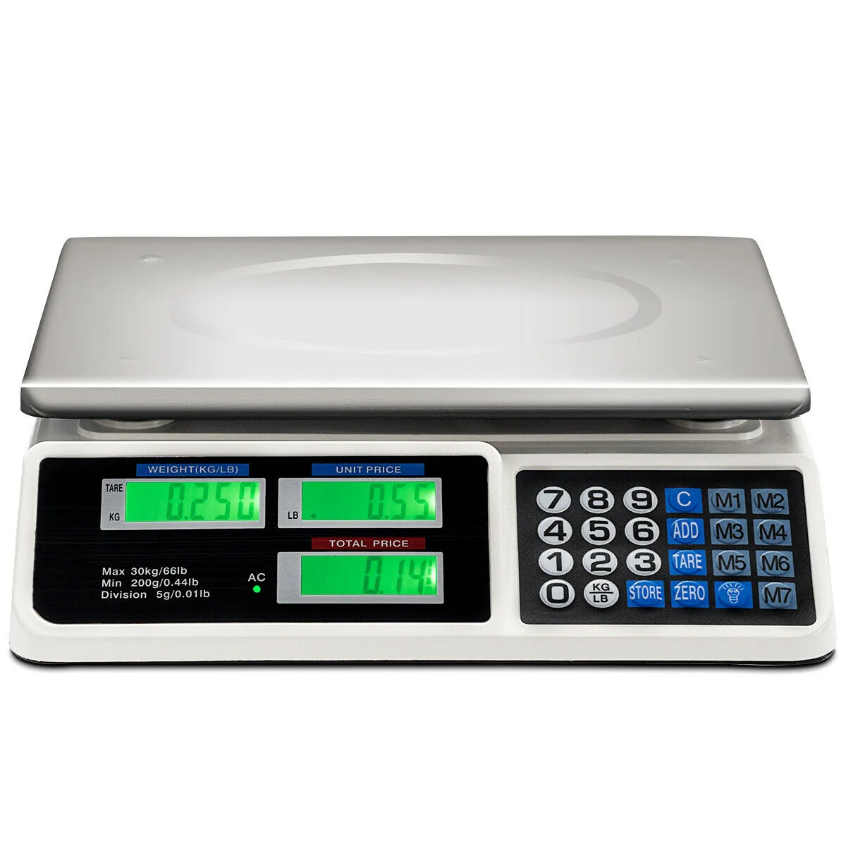 Electronic Price Computing Scale, 66 lbs, LCD Screen Display, Silver - Image 4