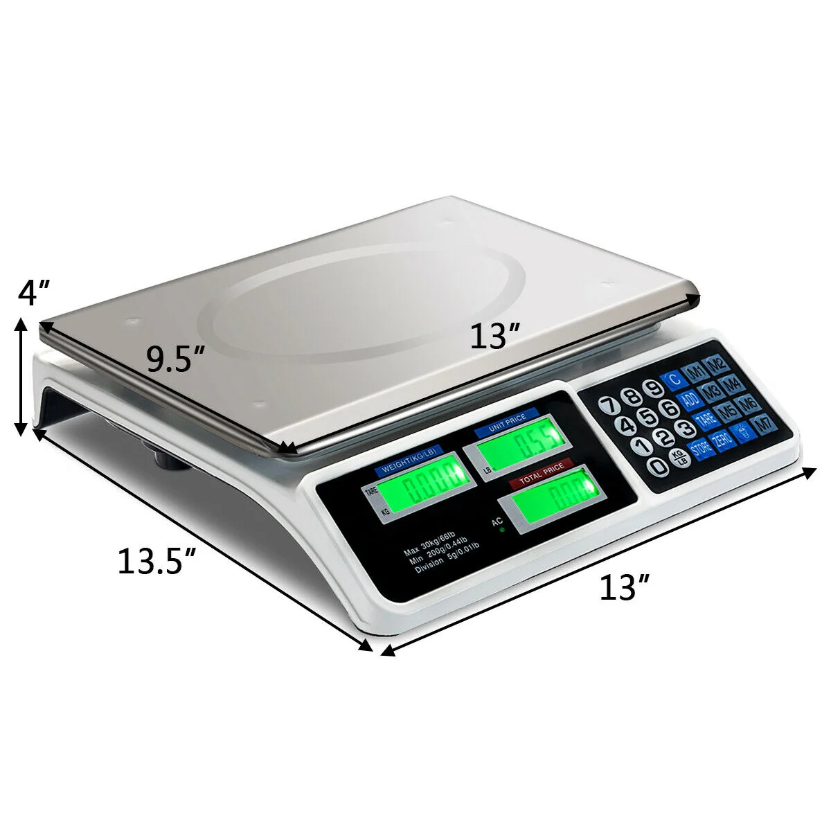 Electronic Price Computing Scale, 66 lbs, LCD Screen Display, Silver - Image 5