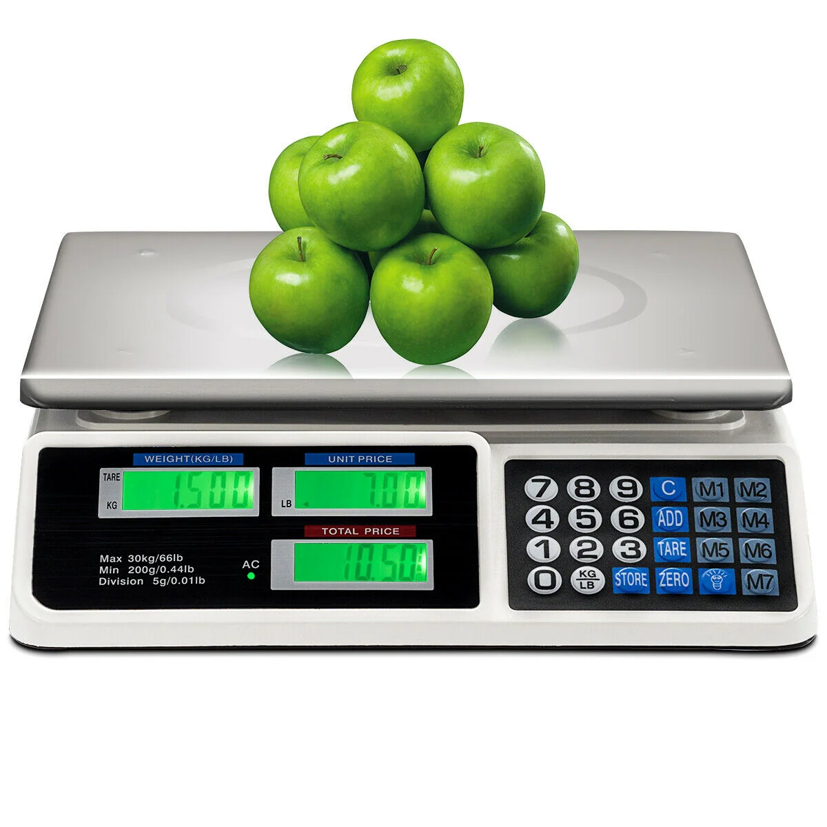 Electronic Price Computing Scale, 66 lbs, LCD Screen Display, Silver - Image 8