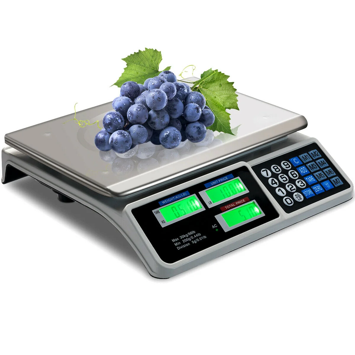 Electronic Price Computing Scale, 66 lbs, LCD Screen Display, Silver - Image 9