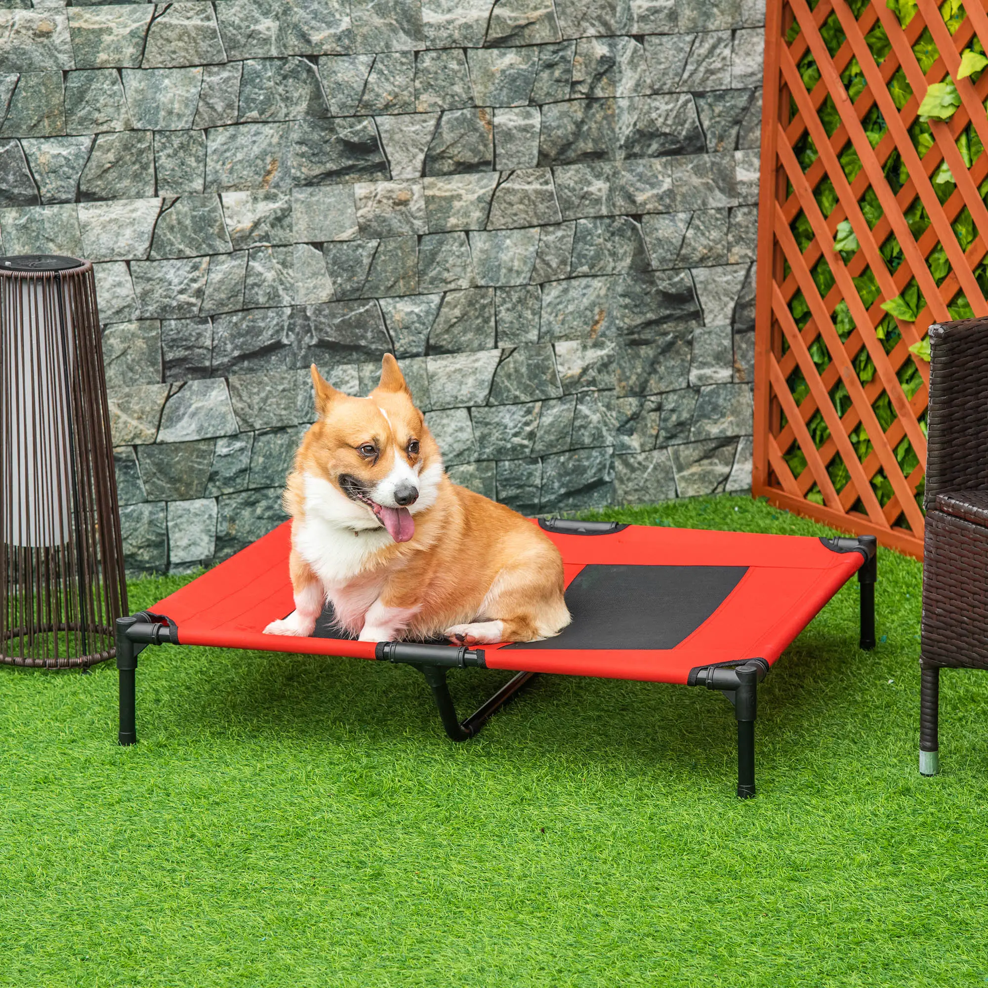Elevated Dog Bed, Raised Cot for XL Dogs, 36" x 30" x 7", Red - Image 2