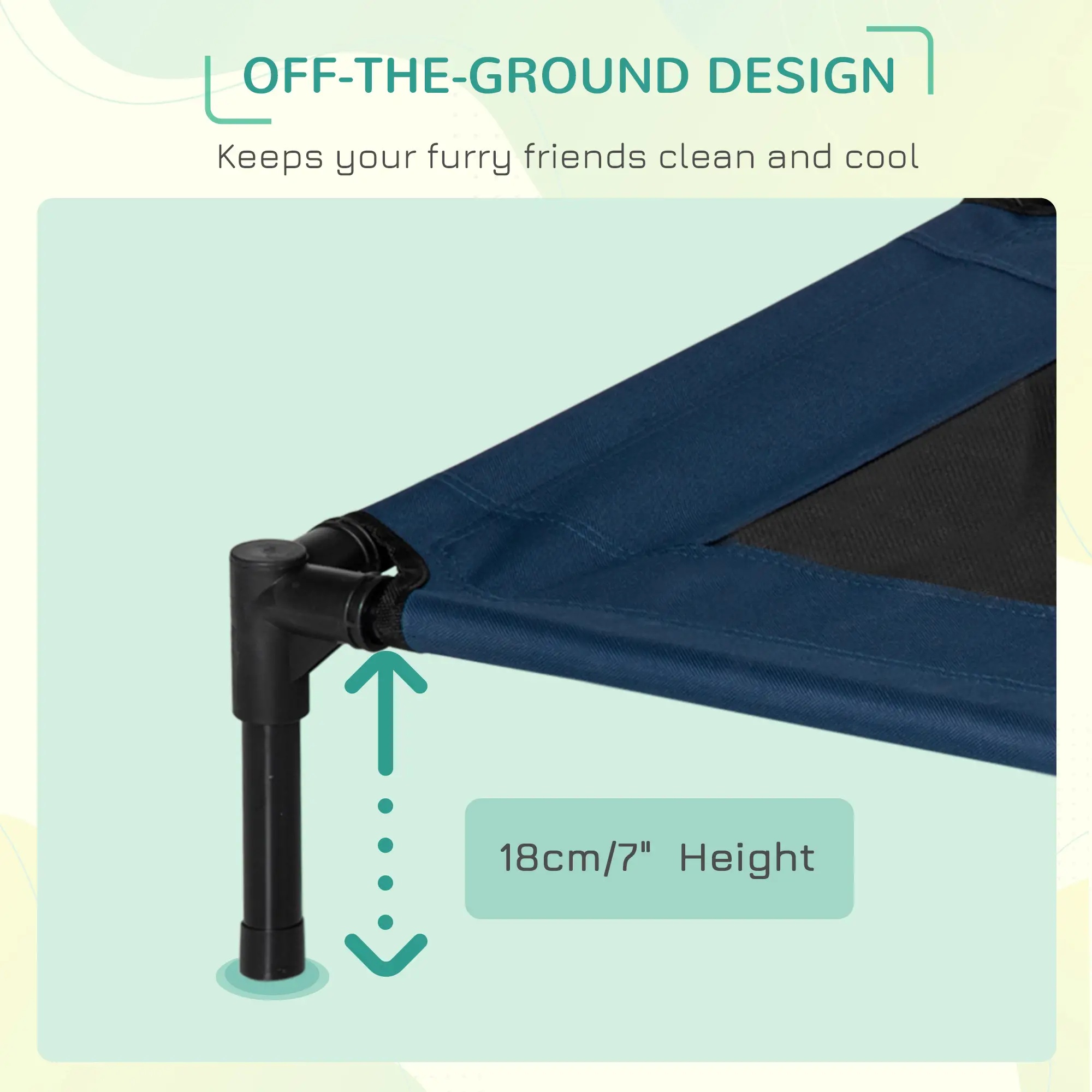 Elevated Dog Bed, Raised Cot, M Size, 30" x 24" x 7", Blue - Image 4