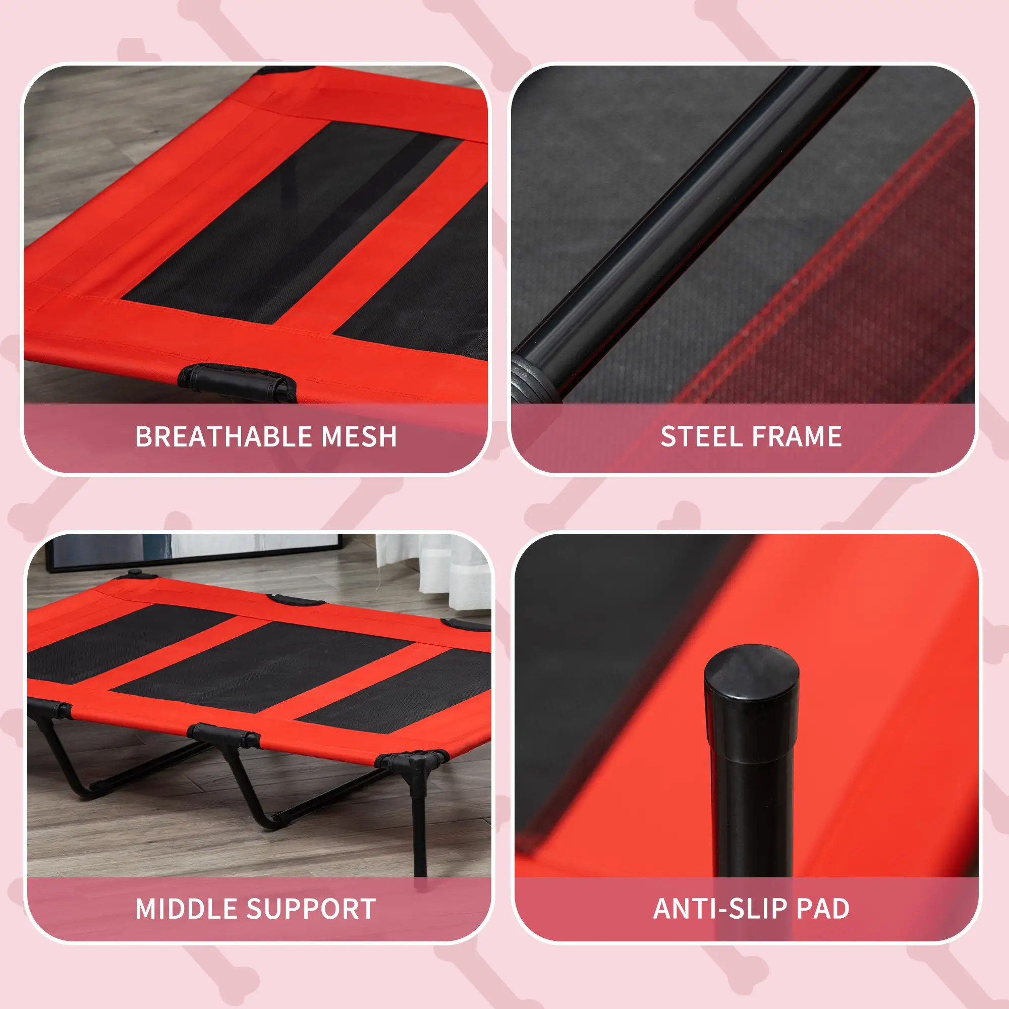 Elevated Dog Bed, Raised Dog Cot, XL 48" x 36" x 9", Red - Image 6
