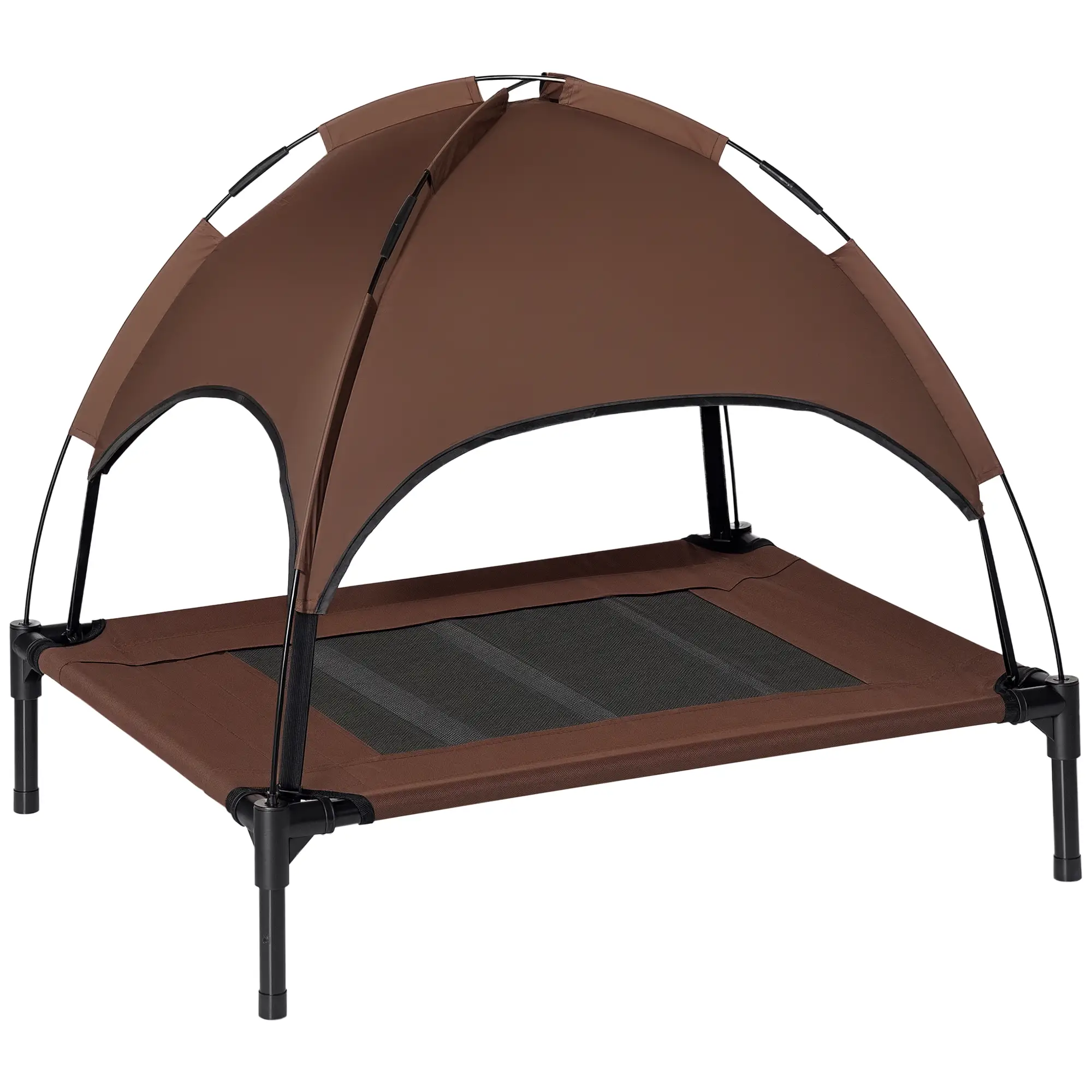 Elevated Dog Bed with Canopy, Portable Dog Cot, 30" x 24" x 29", Coffee
