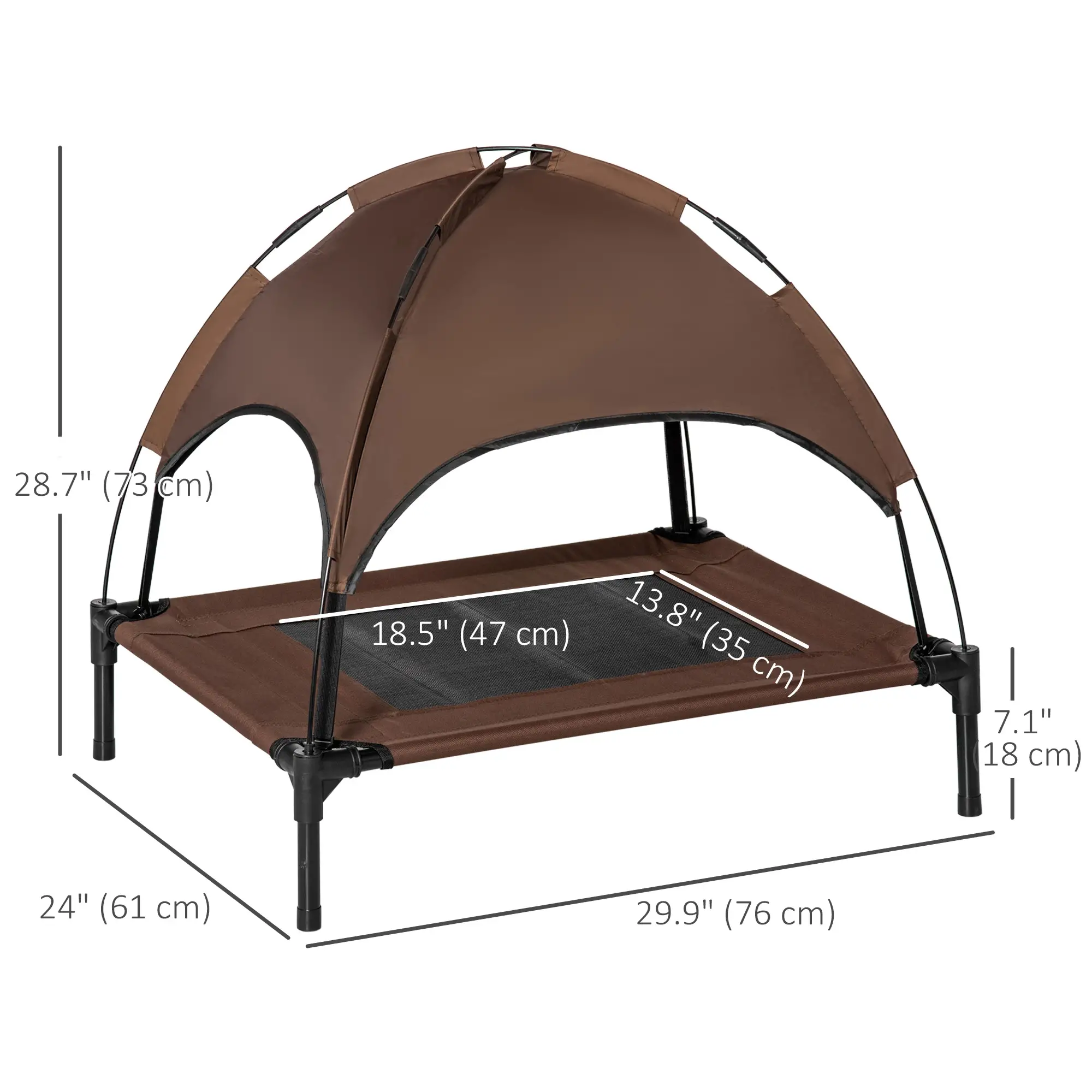 Elevated Dog Bed with Canopy, Portable Dog Cot, 30" x 24" x 29", Coffee - Image 3