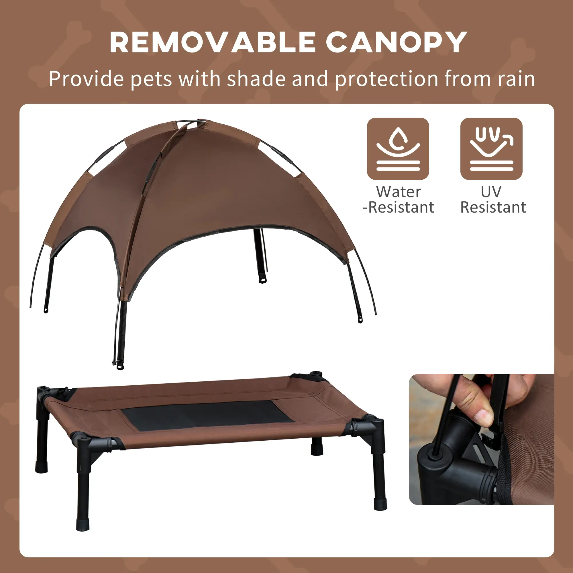 Elevated Dog Bed with Canopy, Portable Dog Cot, 30" x 24" x 29", Coffee - Image 6